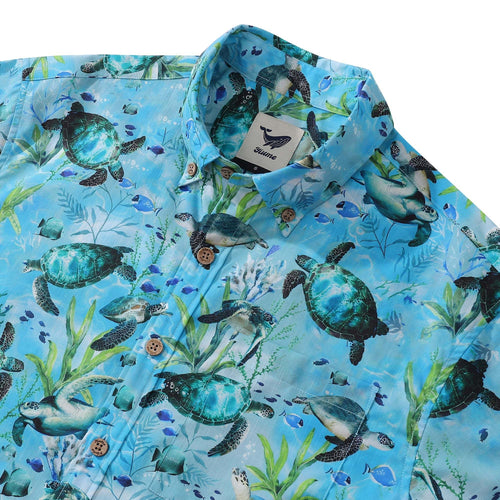 Blue Hawaiian Shirt For Men Short Sleeve Ocean Sonata Shirt Button-down Cotton Shirt By Seven