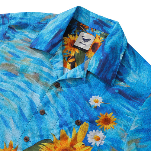 100% Cotton Hawaiian Shirt For Men Sunflowers Growing Wild Camp Collar Shirt By Sun