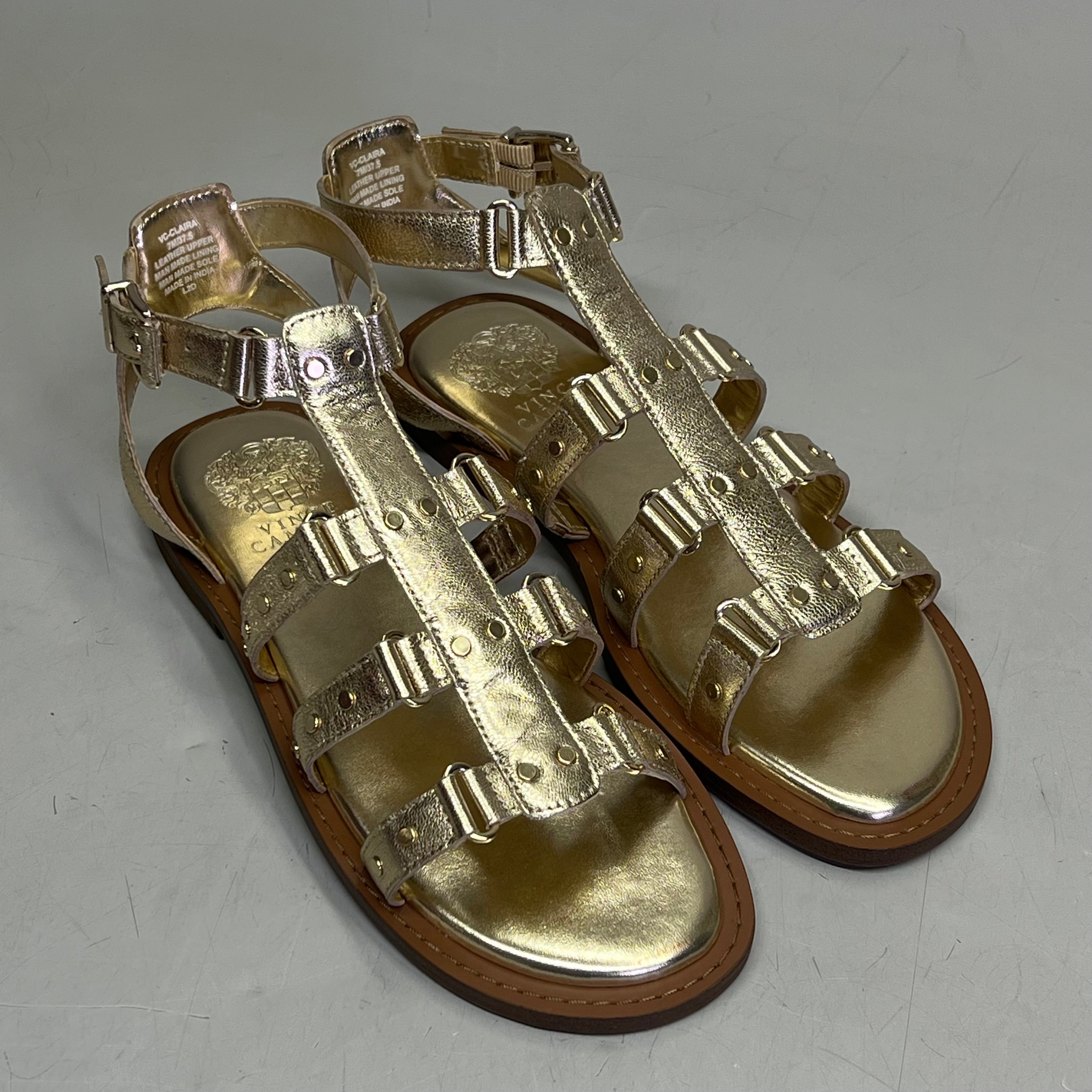 VINCE CAMUTO Leather Studded Gladiator Sandals Women's Sz 7.5M Egyptian Gold