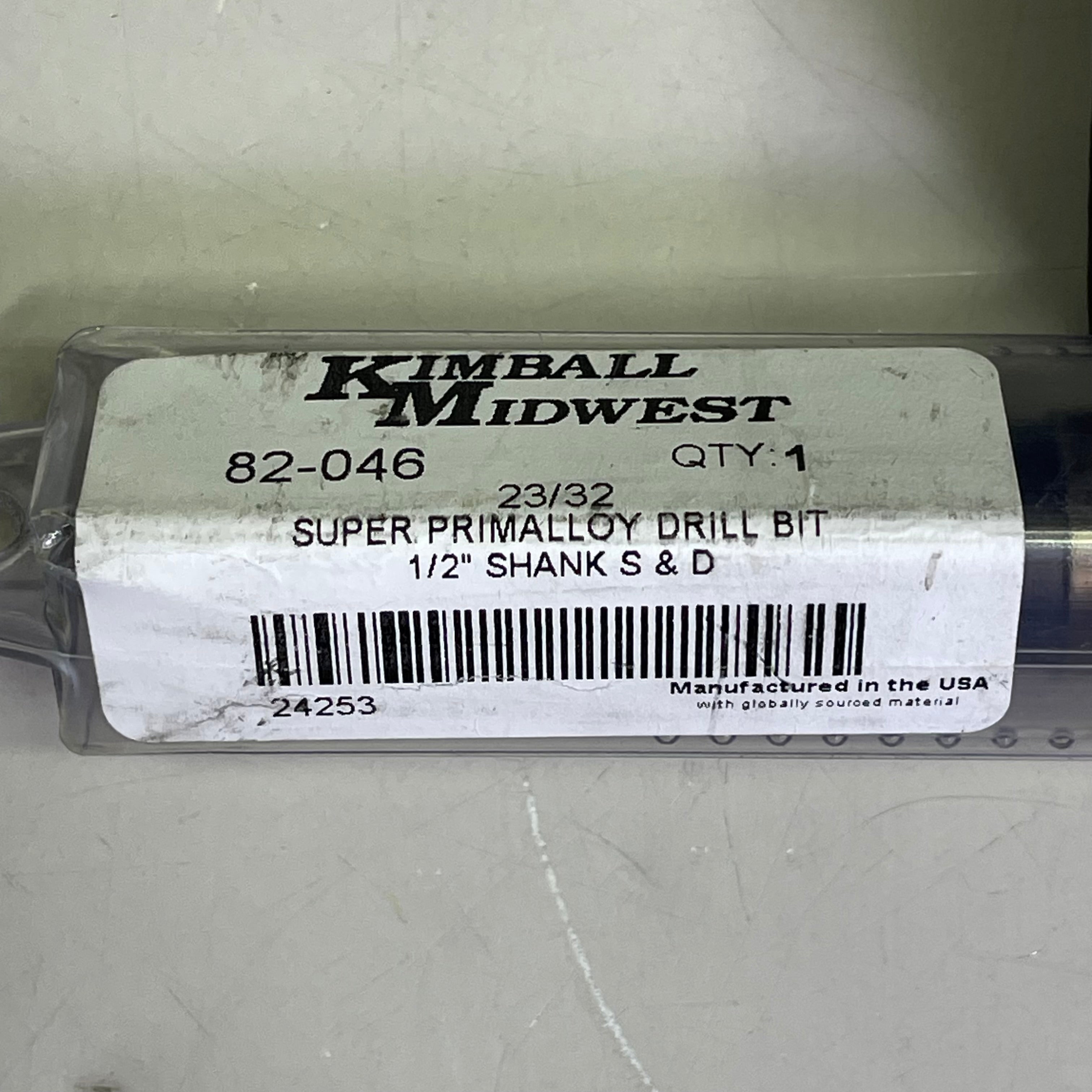 KIMBALL MIDWEST Super Primalloy Reduced Shank S&D Drill Bit 23/32"Dia x 6"L 82046