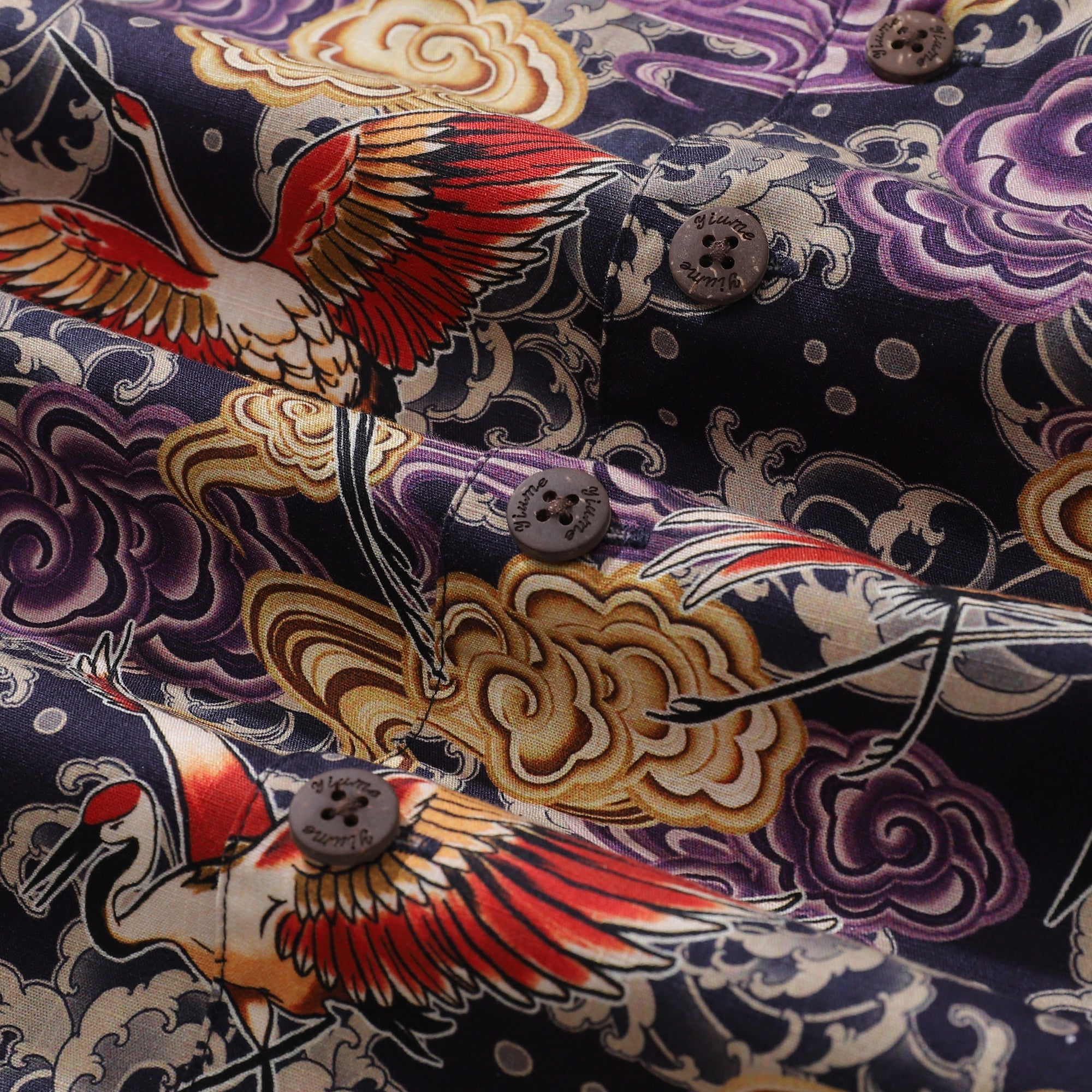 Hawaiian Shirt For Men Lonely Clouds and Free Cranes Print Shirt Camp Collar 100% Cotton By Yakima