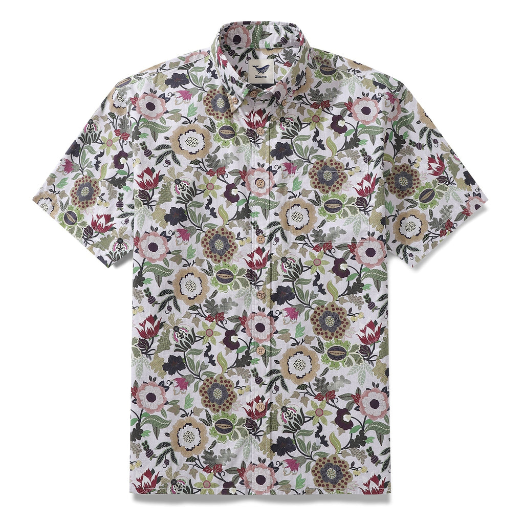 Men's Hawaiian Shirt Floral Circus By Sarah Cotton Button-down Short Sleeve Aloha Shirt By Sarah Thorpe