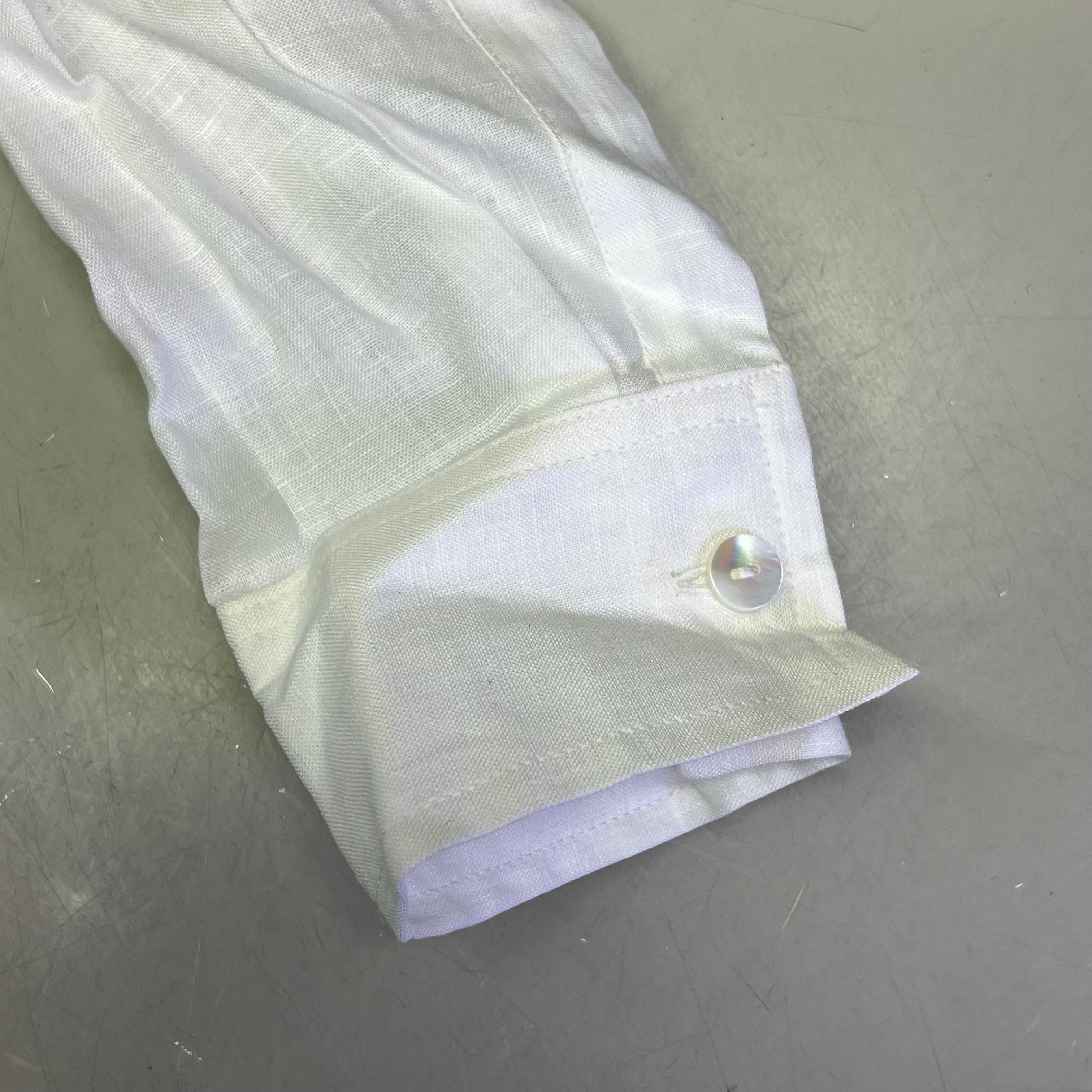 PEITO'S 100% Linen Cropped Long Sleeve Collared Shirt Women's Sz S Solid White
