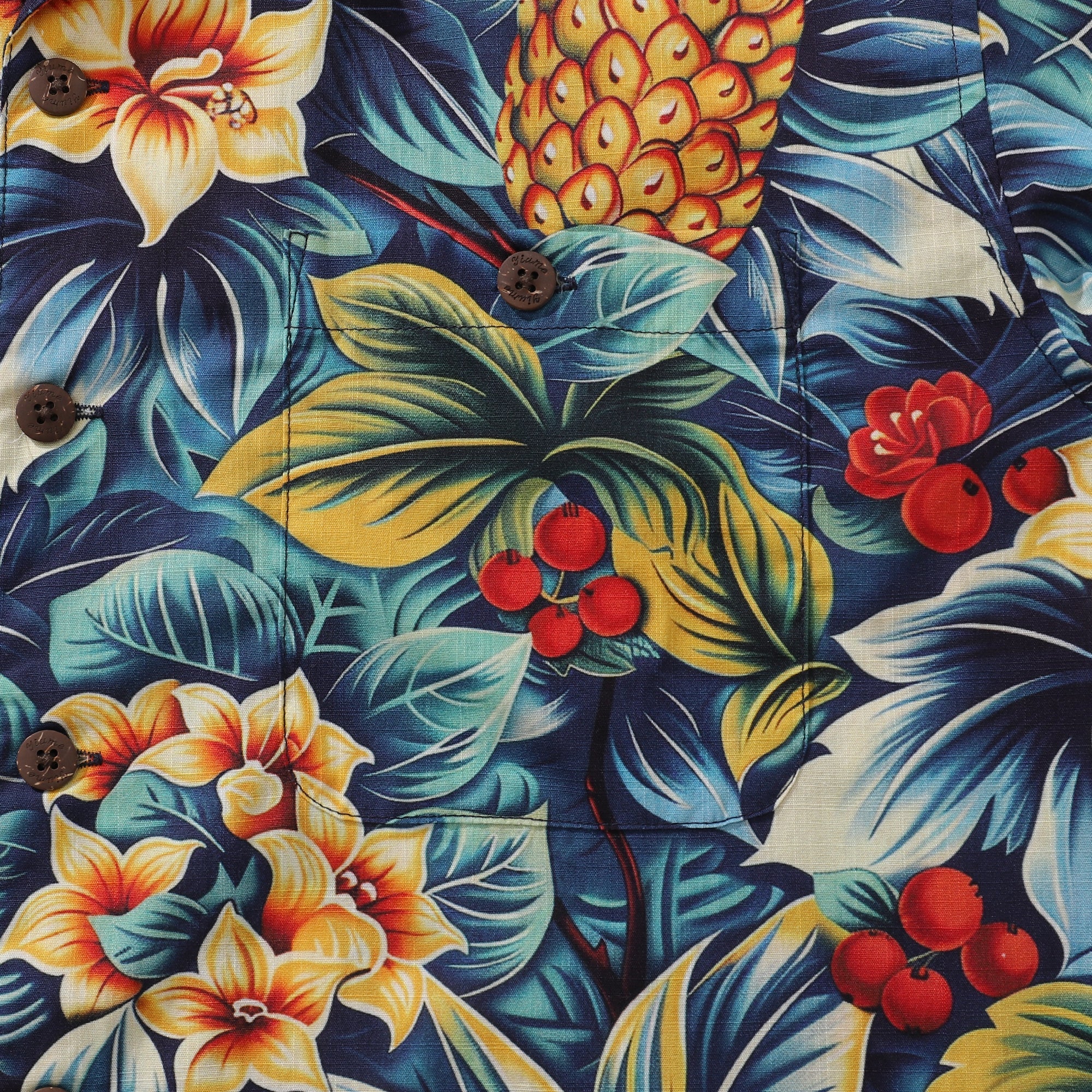 Tropical Hawaiian Shirt For Men Pineapples in the Jungle Shirt Camp Collar 100% Cotton By Sun