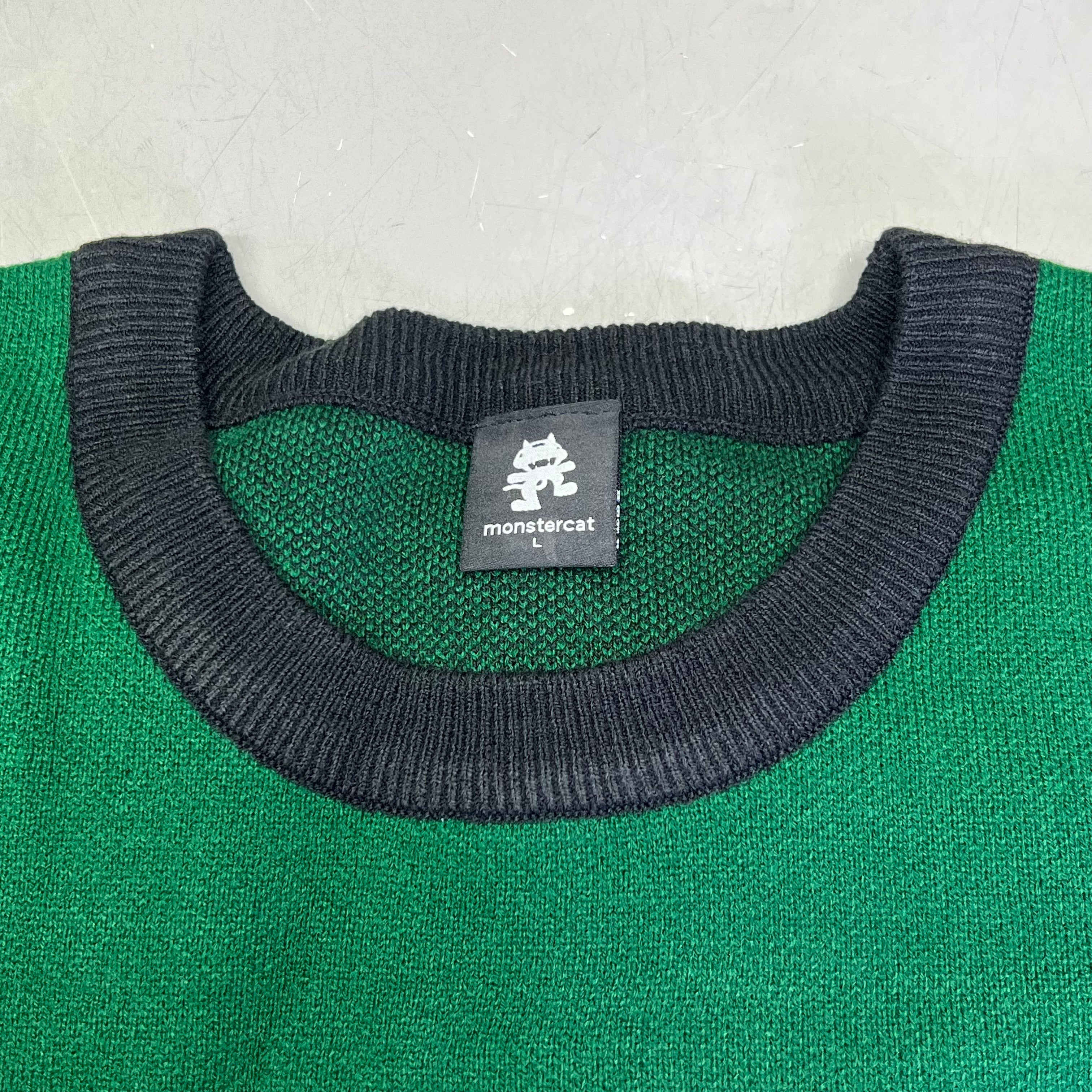 MONSTERCAT Records Soft Holiday Monogram Pullover Sweater Men's Sz L Green