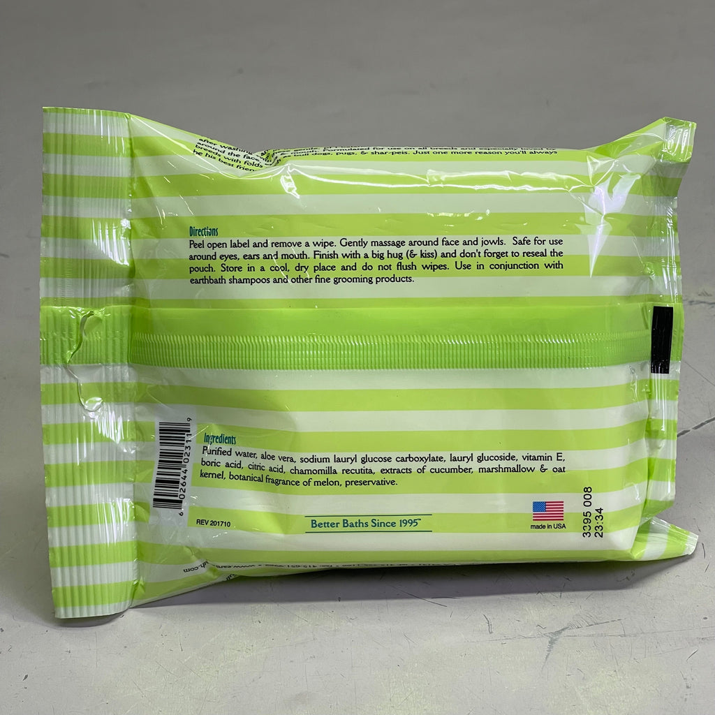EARTHBATH (12 PACK) Natural Pet Care Facial Wipes 25 per package White