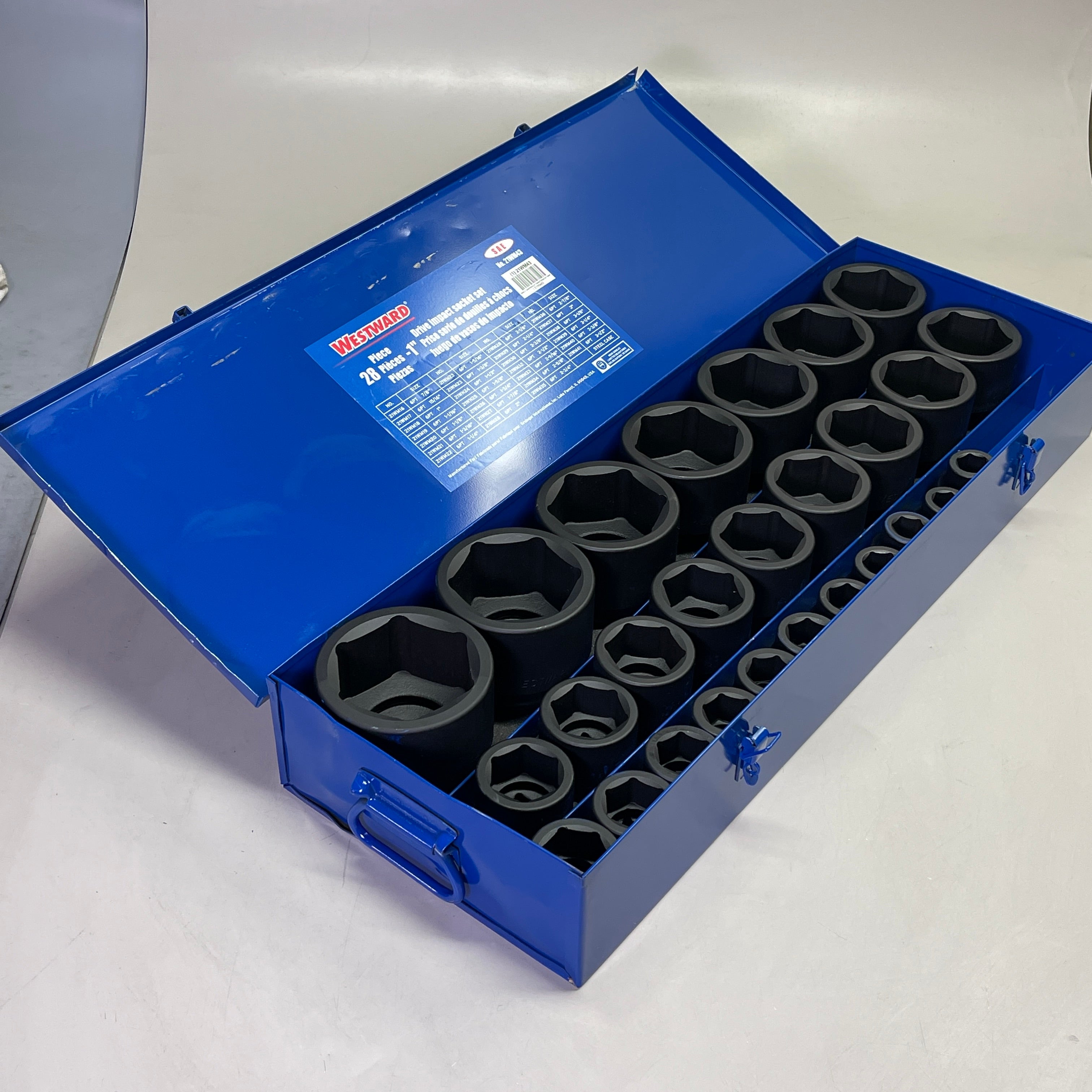 WESTWARD Impact Socket Set 1" Drive, 27 Piece (7/8 to 3-1/2") Black 21WM43