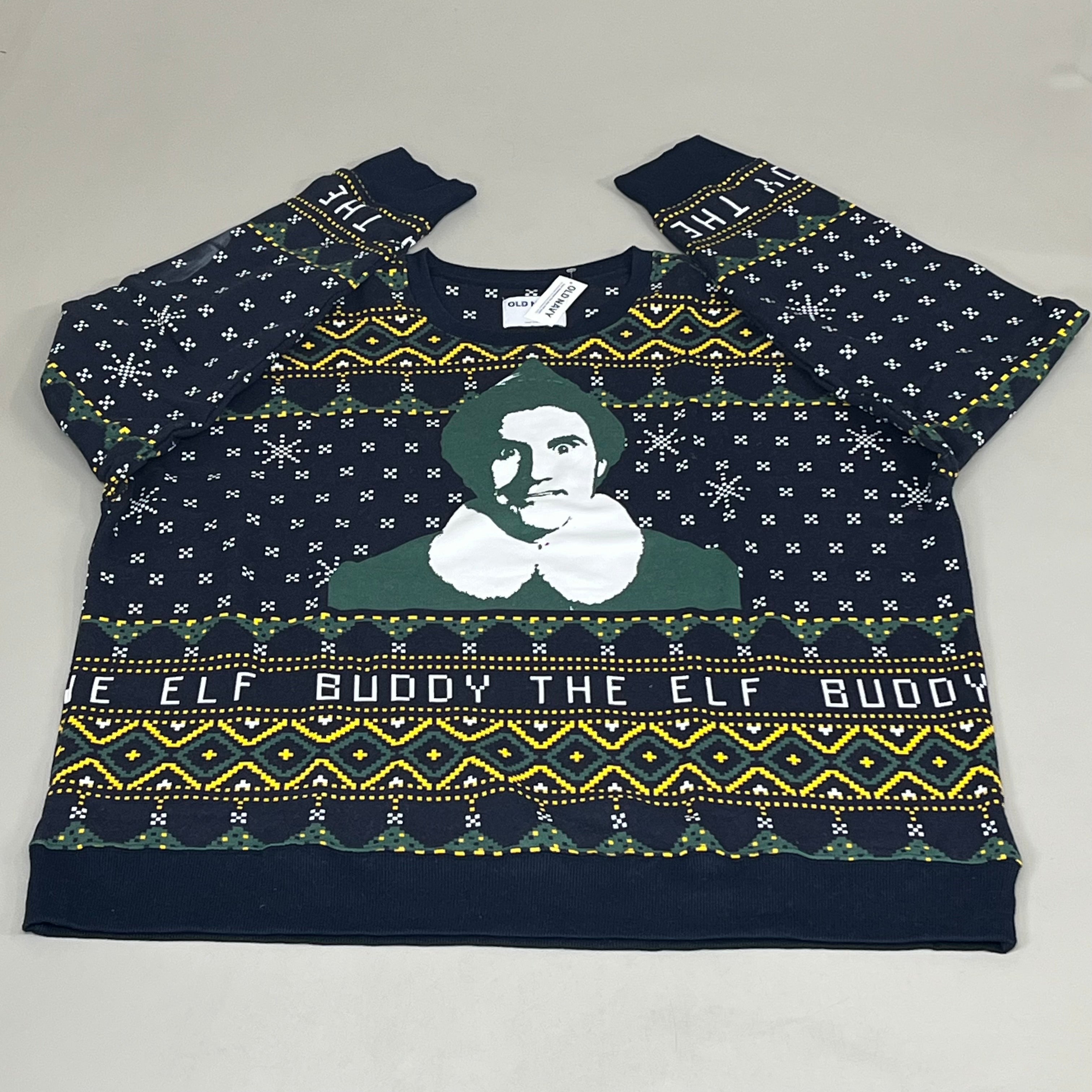 OLD NAVY Men's Christmas Holiday Buddy the Elf Crewneck Sweatshirt Sz
 XL Navy/Green 572579-00-1