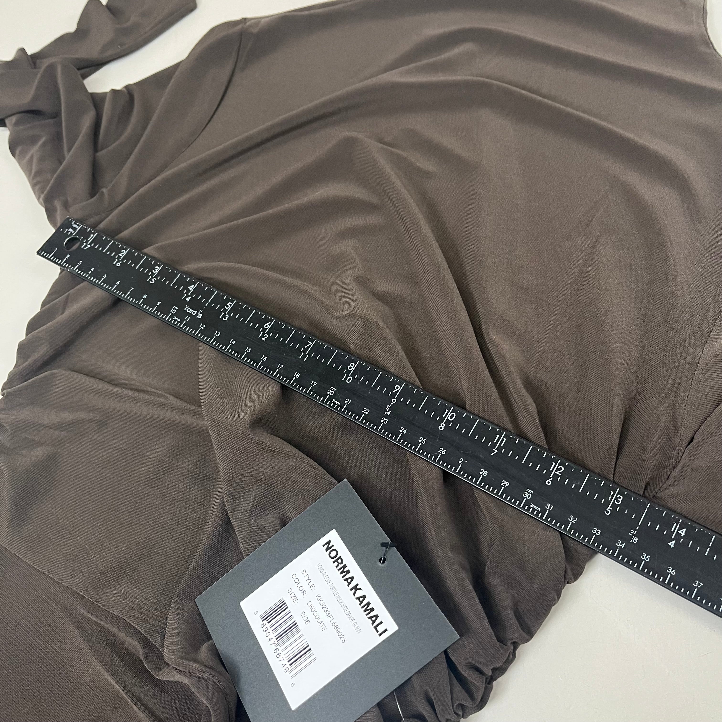 NORMA KAMALI Turtle Neck Ruched Side Drape Gown Unlined Women's S/36 Chocolate