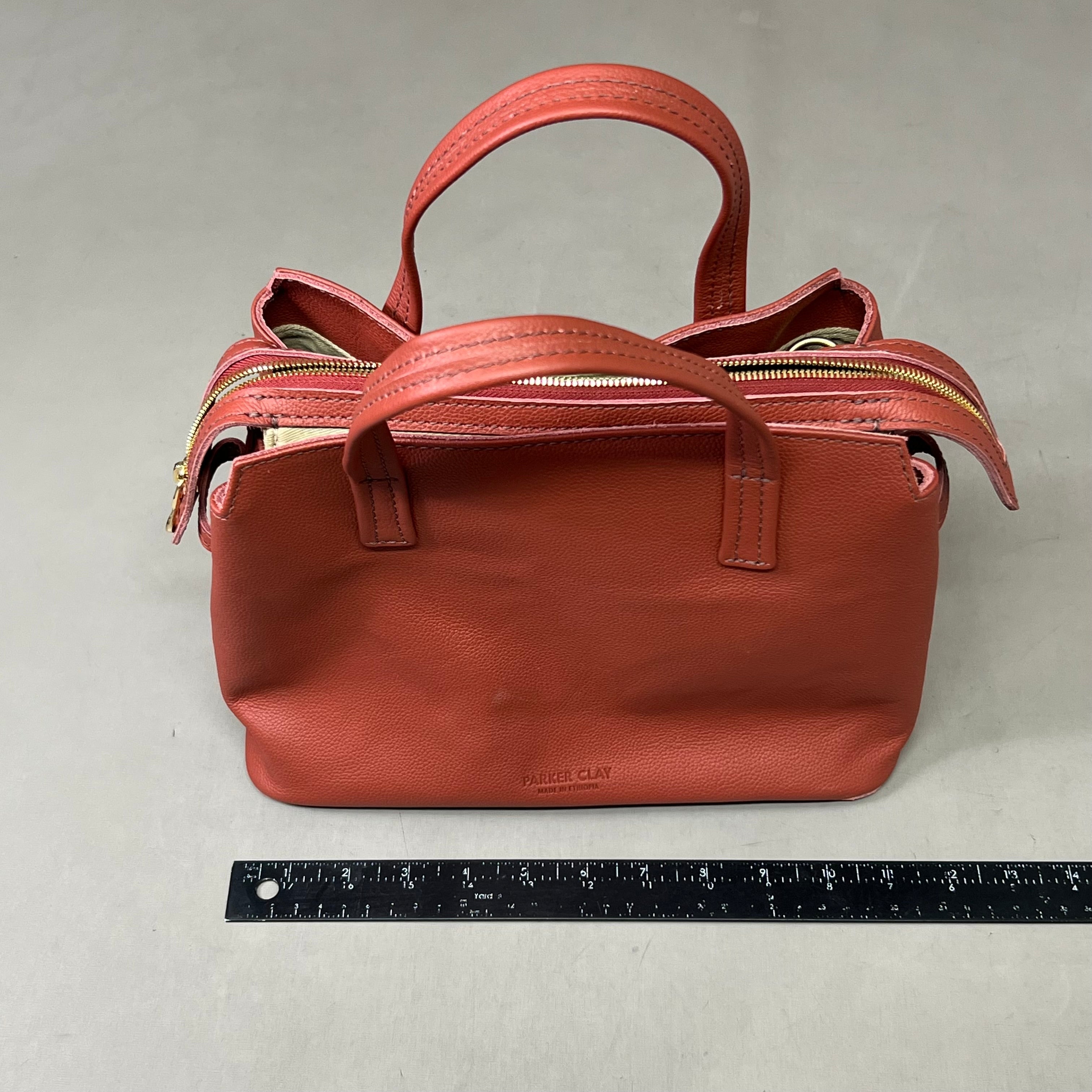 PARKER CLAY Limited Edition Napa Handbag W/ Removable Strap 12"x9"x6", 5" Handle Drop Wine Red