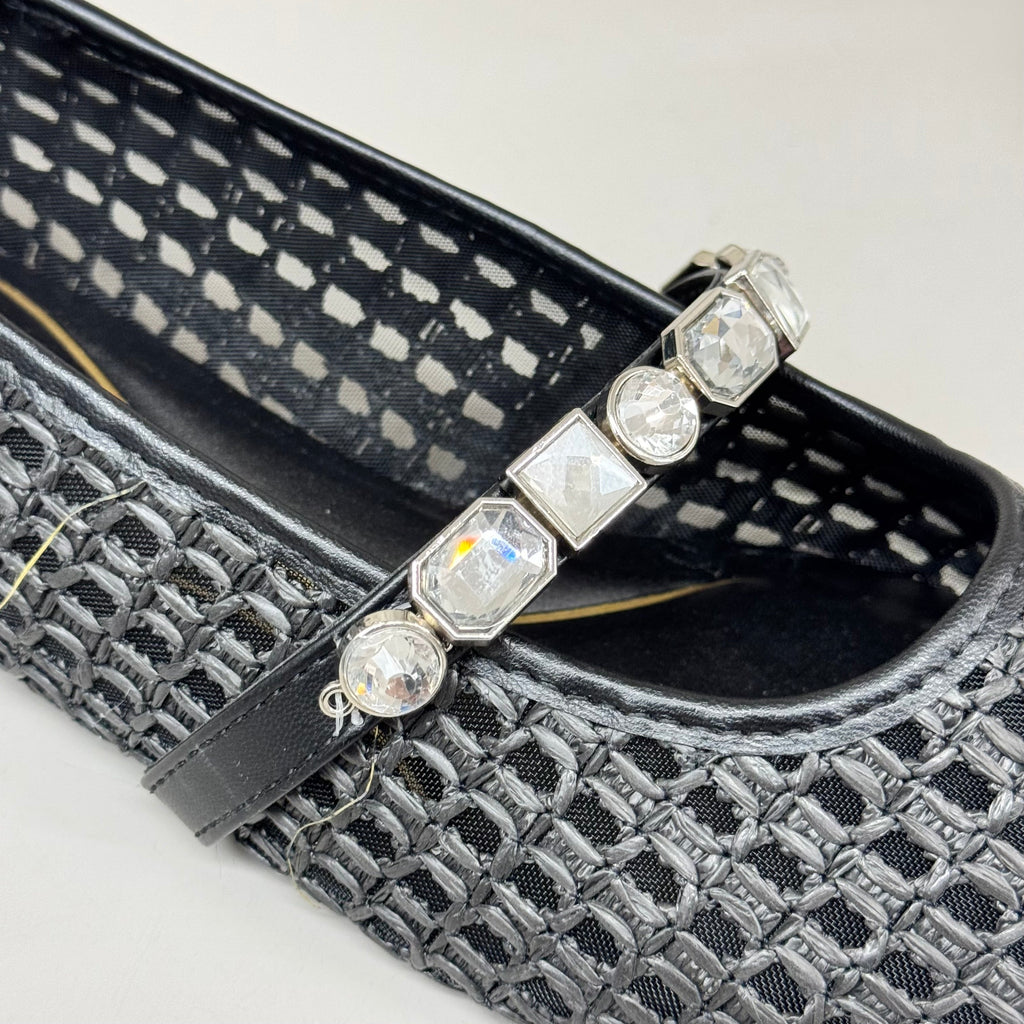 KENNETH COLE New York Zeta Raffia Jewel Jane Flat Women's Sz 9.5 Black KL25ZMJ01