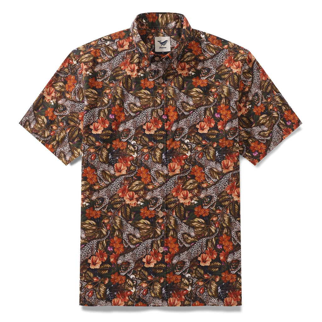 Men's Hawaiian Shirt The Playful Leopard Print Cotton Button-down Short Sleeve Aloha Shirt By Yakima