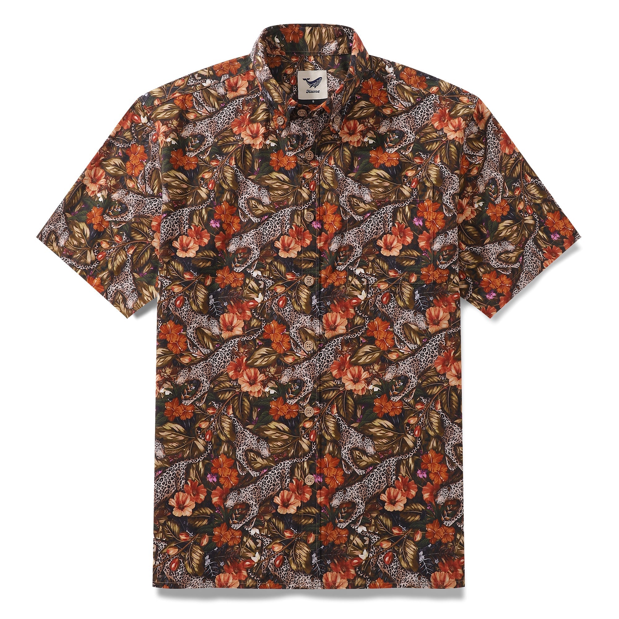 Men's Hawaiian Shirt The Playful Leopard Print Cotton Button-down Short Sleeve Aloha Shirt By Yakima