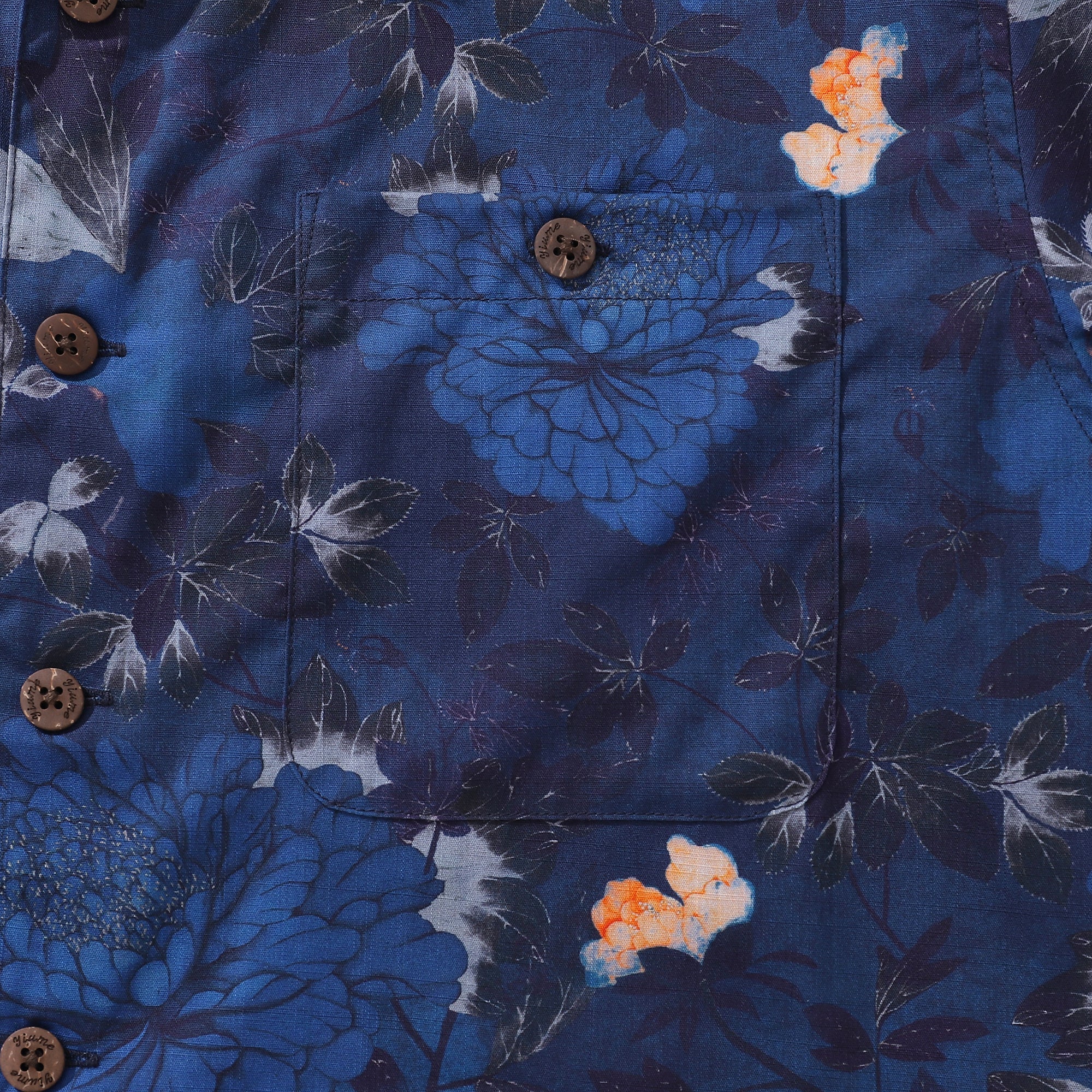 Dark Blue Hawaiian Shirt For Men Peony Shirt Camp Collar 100% Cotton Shirt By Seven