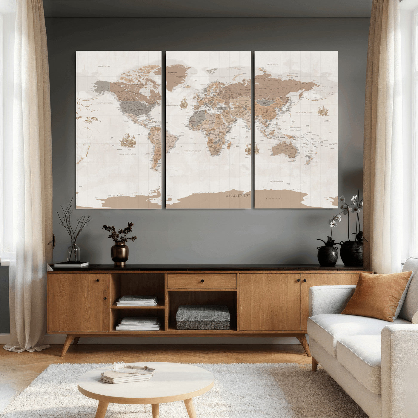 Framed Large World Map Canvas Print for Office Decor