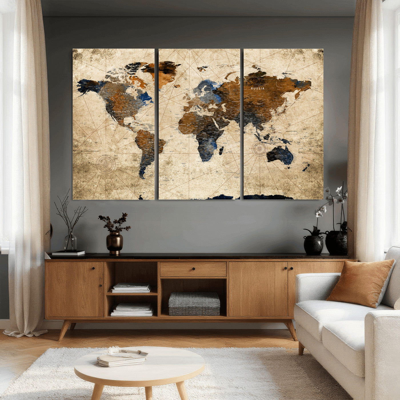World Map Wall Art Canvas Print, Modern Decorative Framed