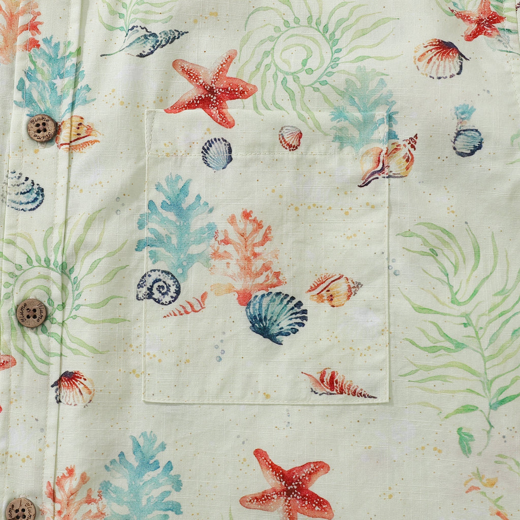 Hawaiian Shirt For Men Voices of the Shore Button-down Short Sleeve 100% Cotton Shirt By Seven