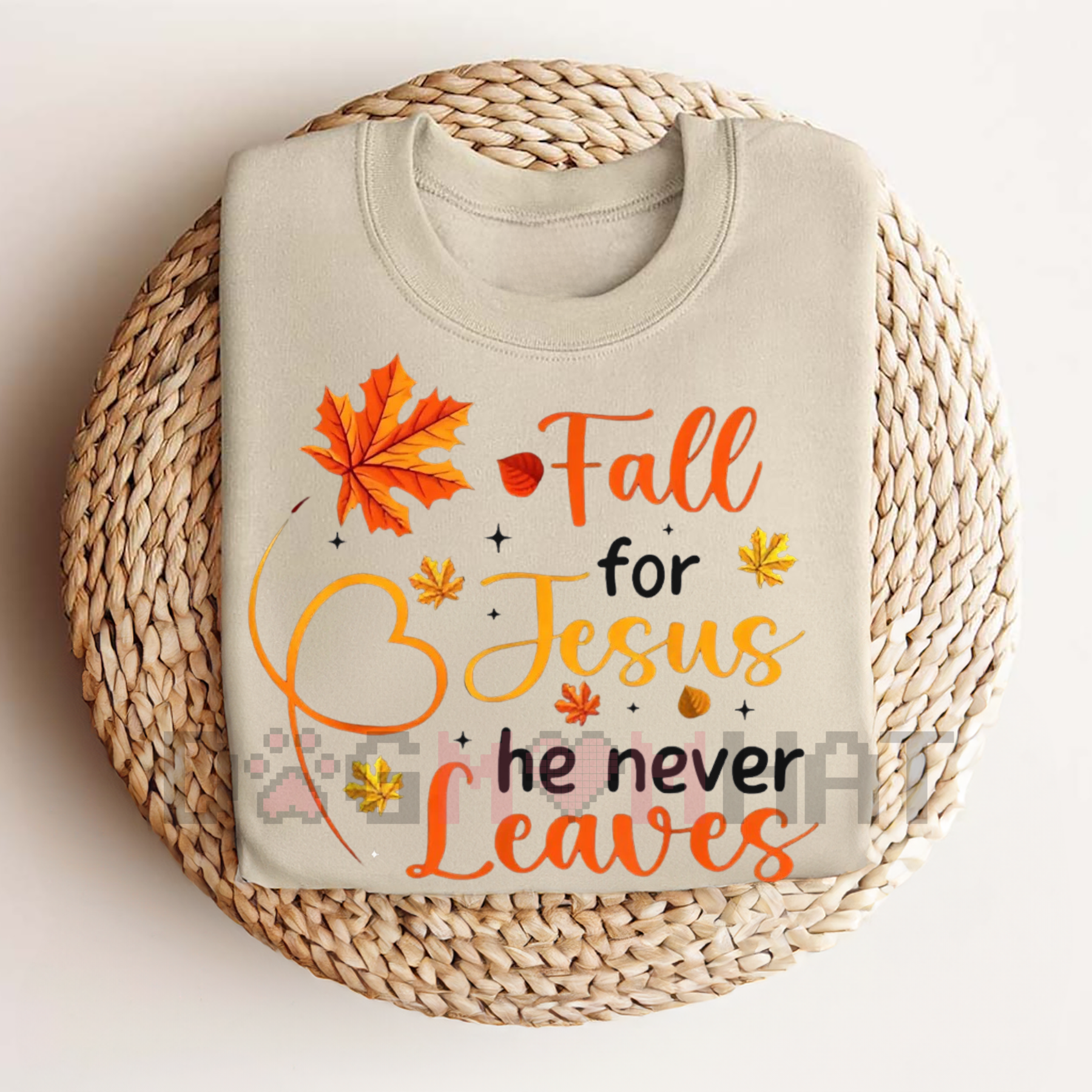 Fall For Jesus He Never Leaves T-Shirt – Autumn Christian Women's Tee