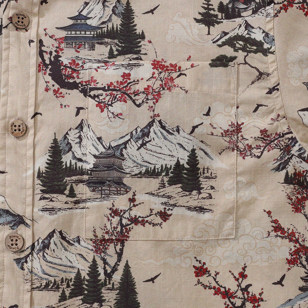 Men's Hawaiian Shirt Plum Blossom Print Cotton Button-down Short Sleeve Aloha Shirt By Yakima