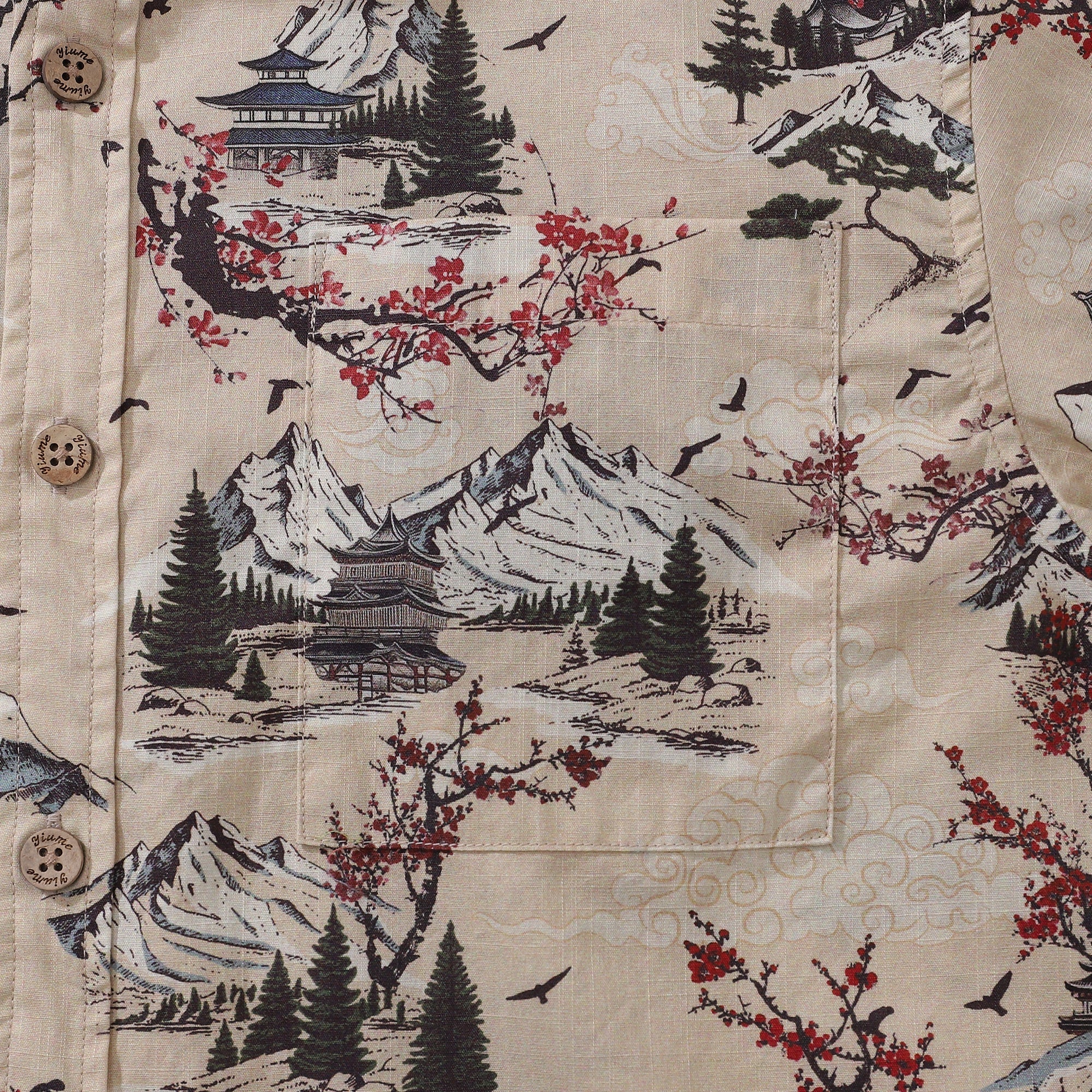 Men's Hawaiian Shirt Plum Blossom Print Cotton Button-down Short Sleeve Aloha Shirt By Yakima
