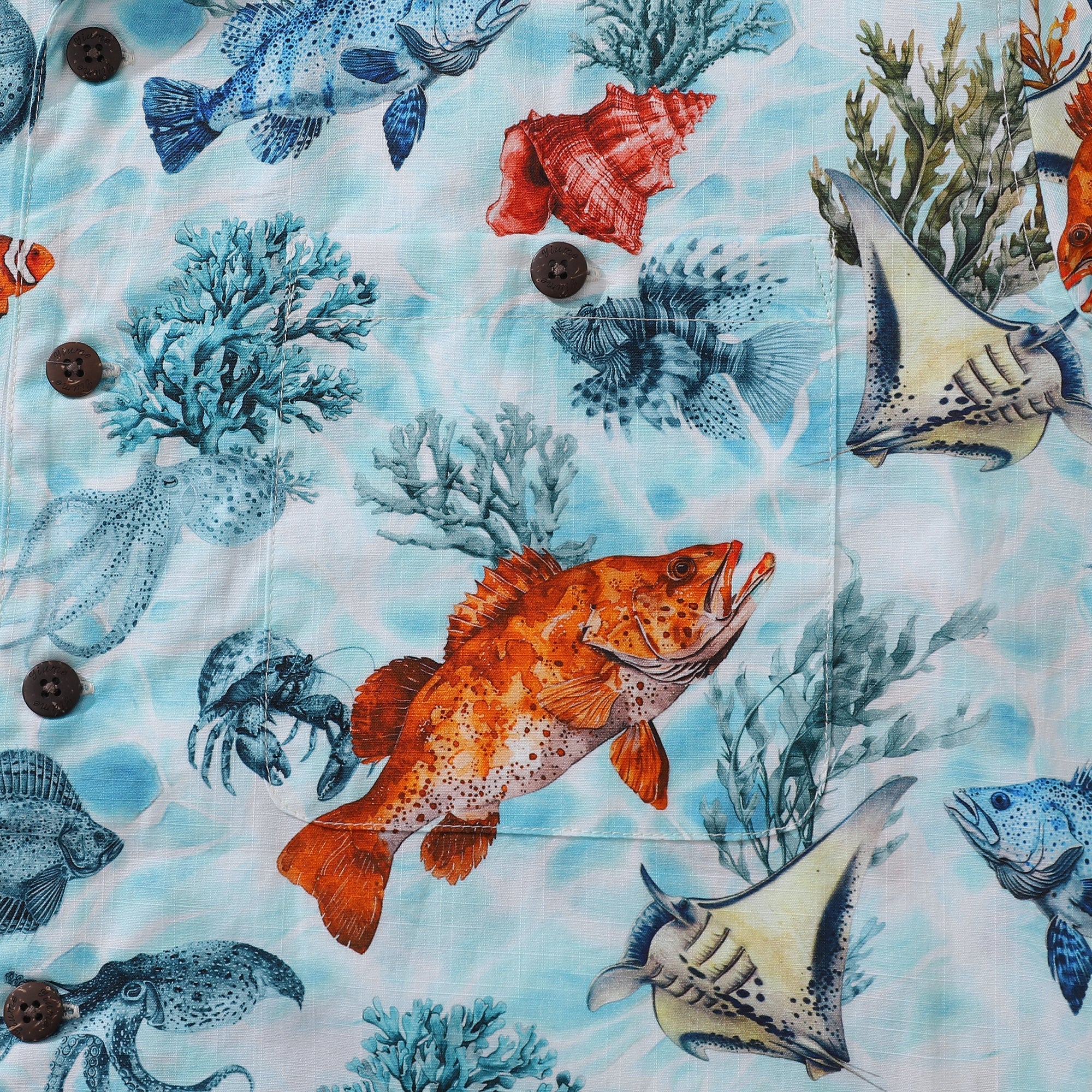 Bluey Hawaiian Shirt For Men Fish Shirt Camp Collar 100% Cotton Shirt By Sun