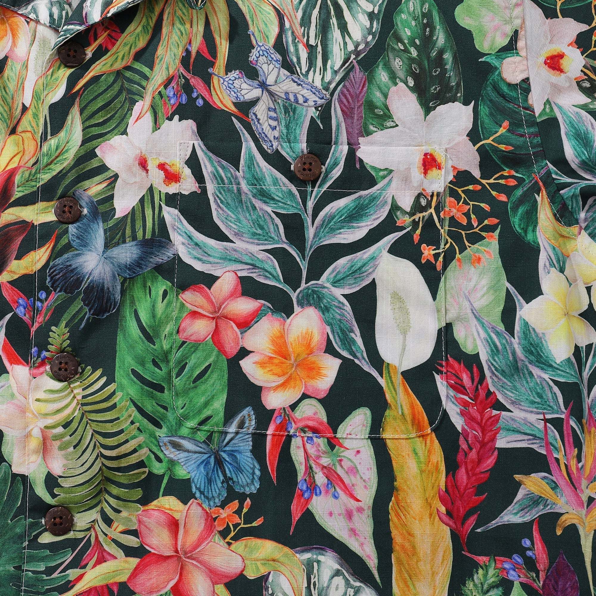 Hawaiian Tropical Shirt For Men Floral Butterfly Fantasy Shirt Camp Collar 100% Cotton By Cigar