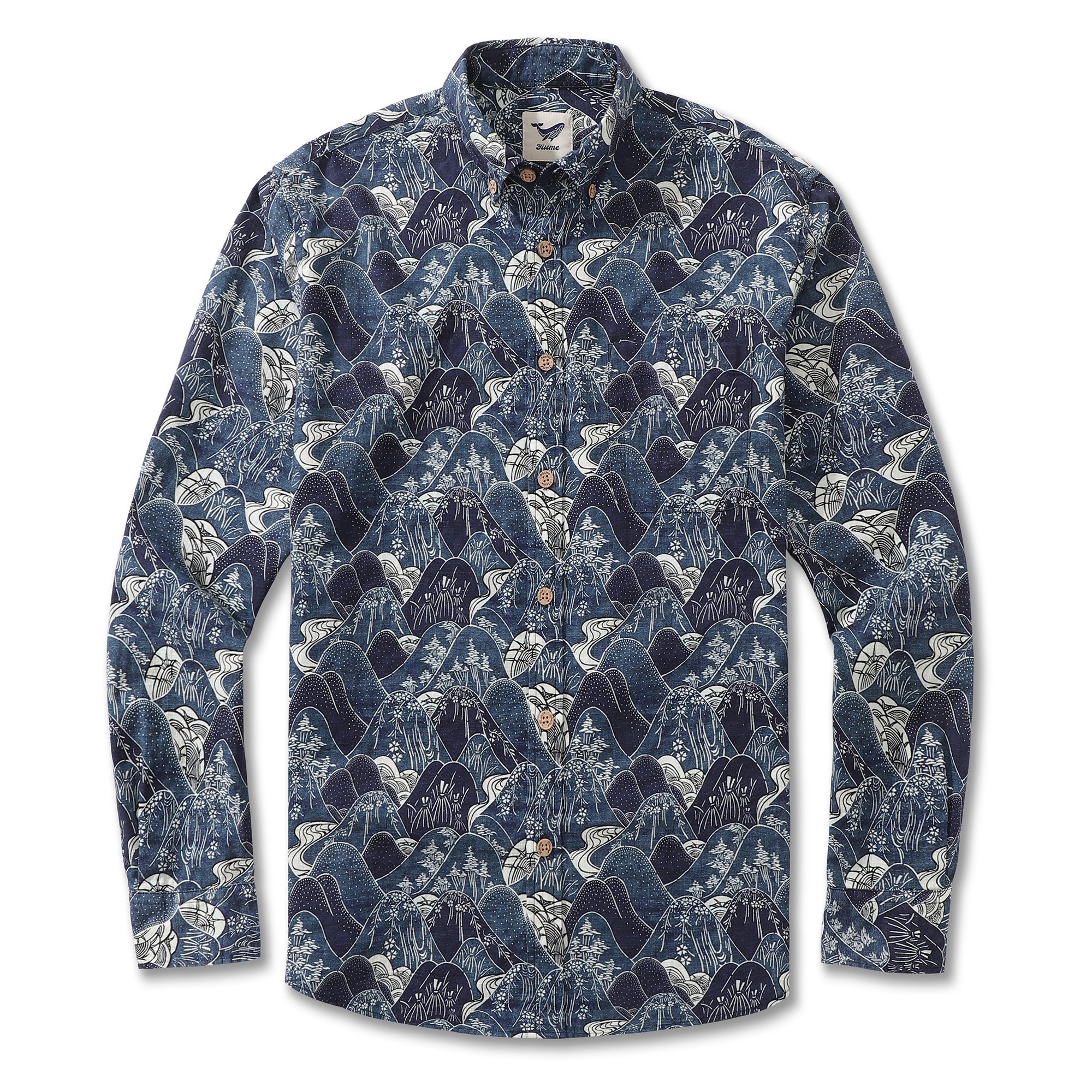 Men's Hawaiian Shirt Serenity Falls Cotton Button-down Long Sleeve Aloha Shirt By Cigar