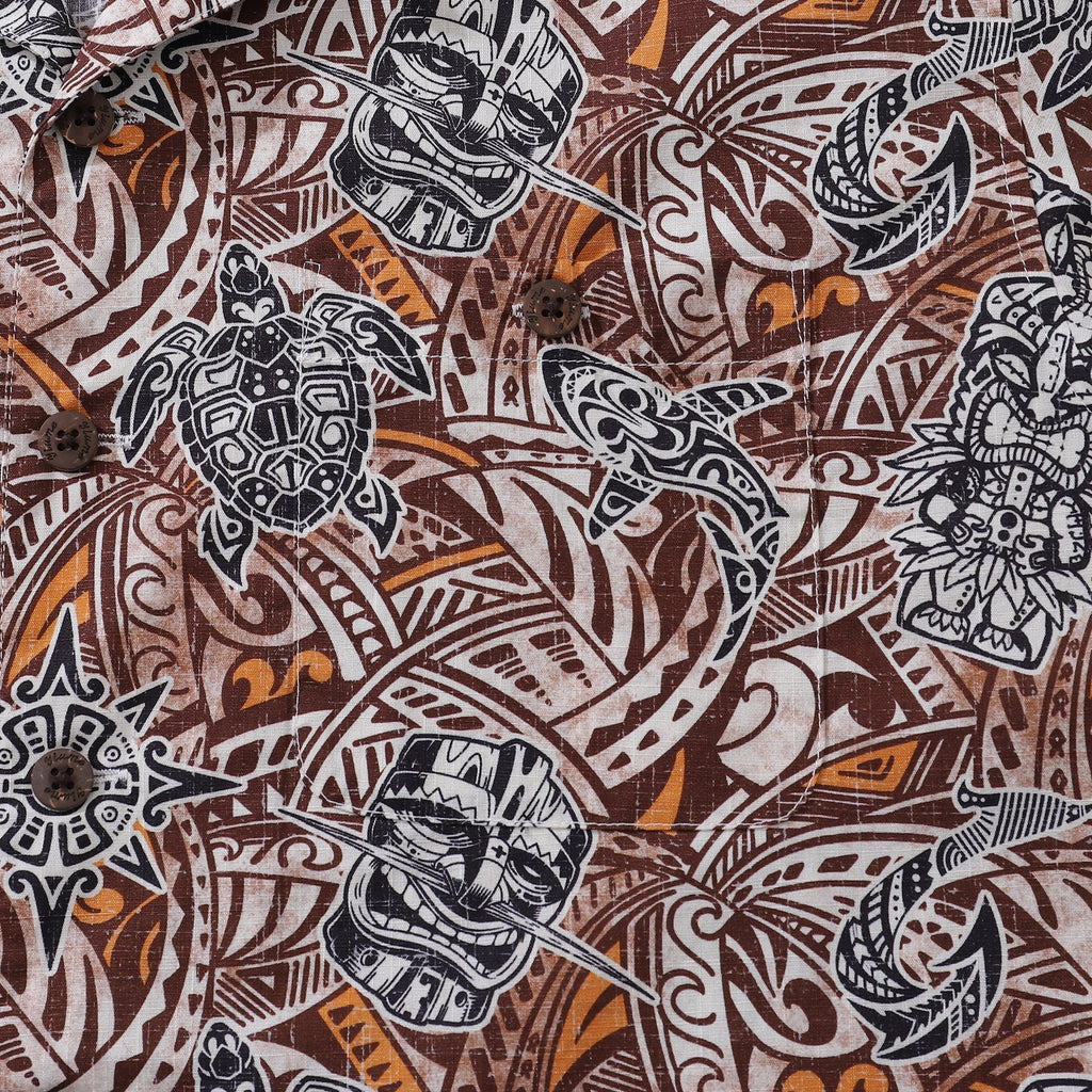 Hawaiian Shirt For Men Tiki Totem Vintage Shirt Camp Collar 100% Cotton By Sun