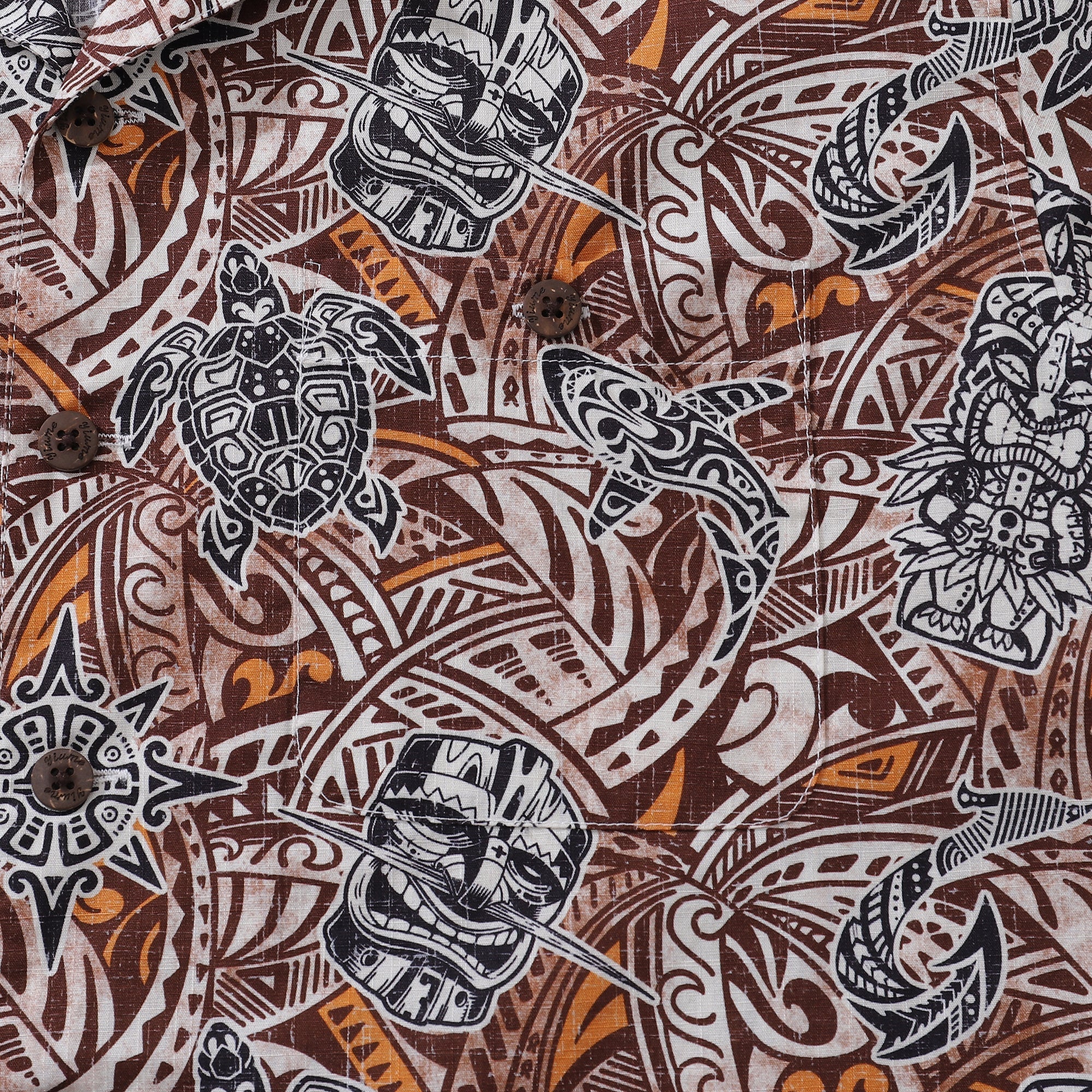 Hawaiian Shirt For Men Tiki Totem Vintage Shirt Camp Collar 100% Cotton By Sun