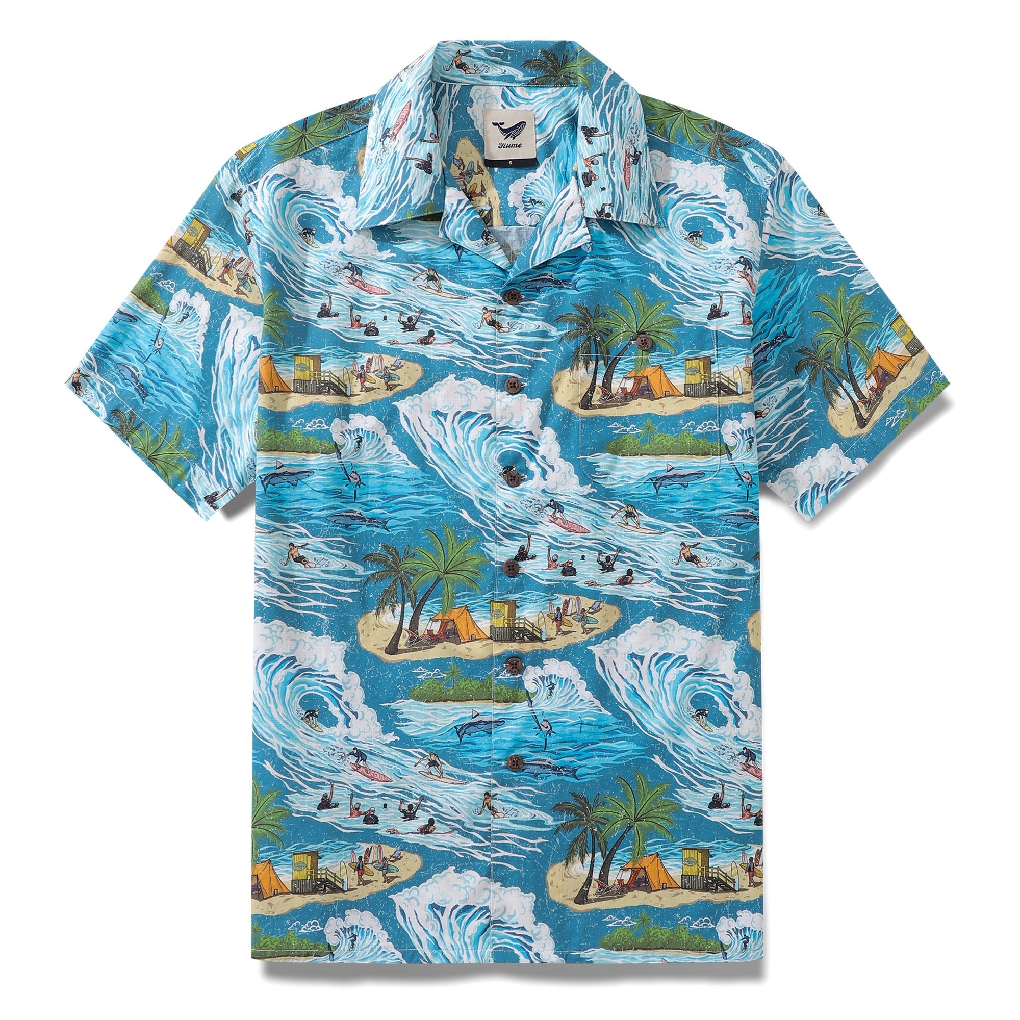 Vintage Hawaiian Shirt For Men Ocean Thrills Camp Shirt 100% Cotton By Sun