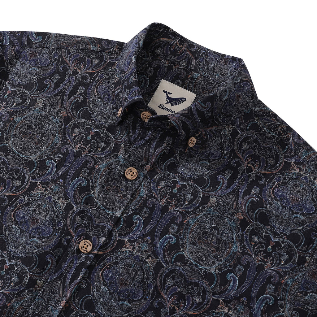 Men's Hawaiian Shirt Symmetrical Aesthetics Cotton Button-down Long Sleeve Aloha Shirt By Cigar
