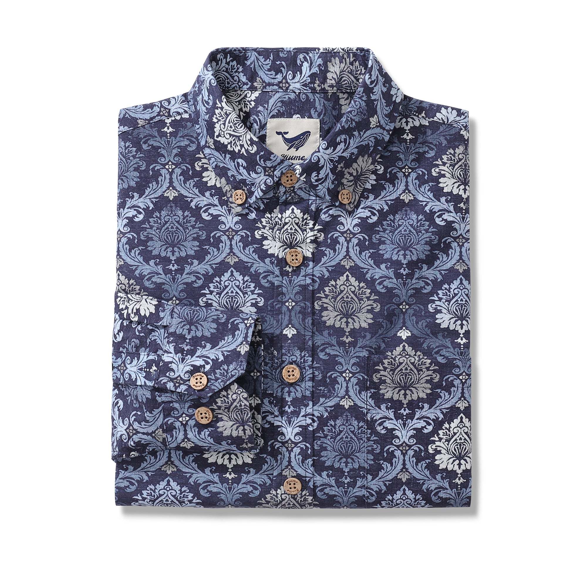 Men's Hawaiian Shirt Budapest Cotton Button-down Long Sleeve Aloha Shirt By Sherry