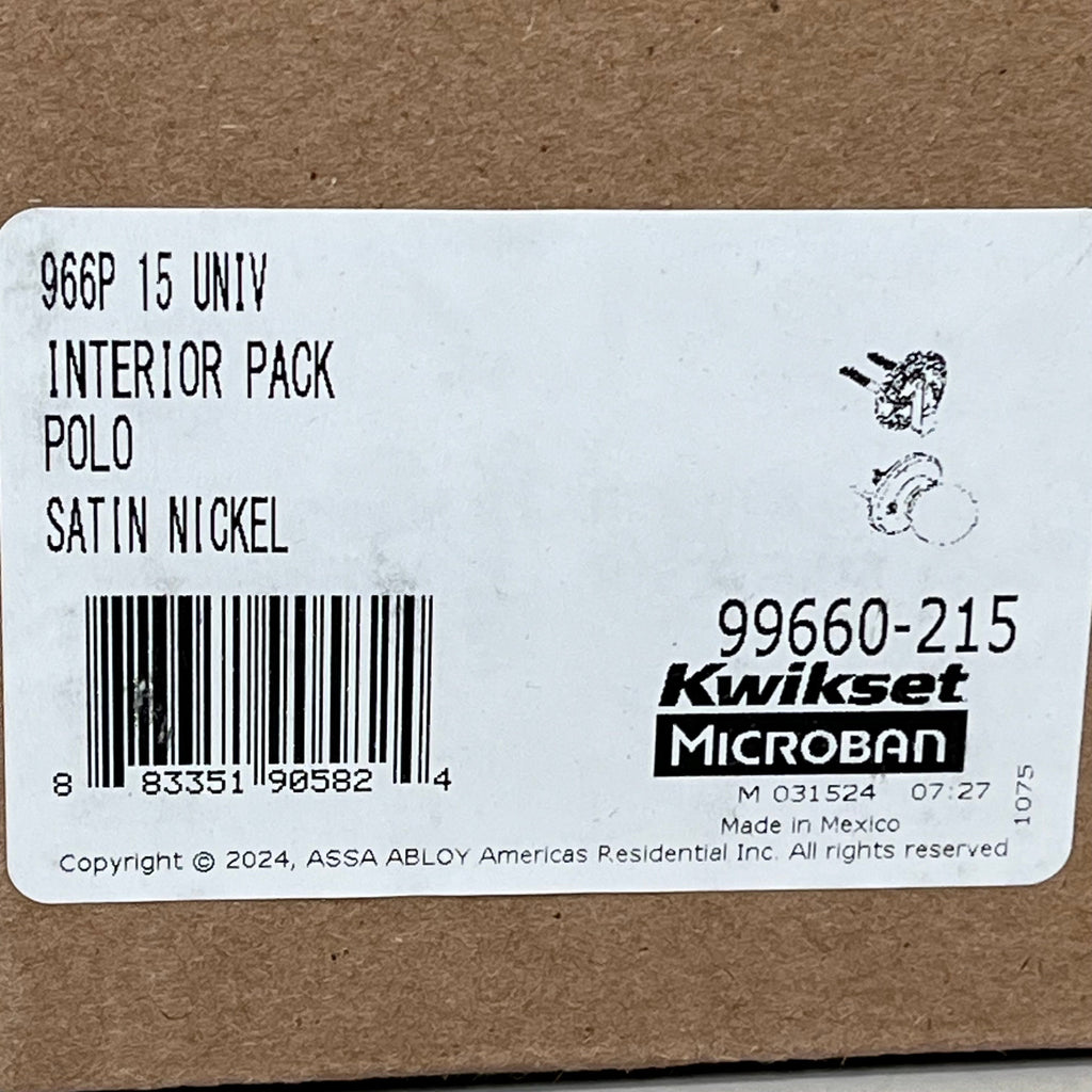 KWIKSET Polo Knob Single Cylinder Interior Pack Round Rose Satin Nickel 966P-15.UNIV