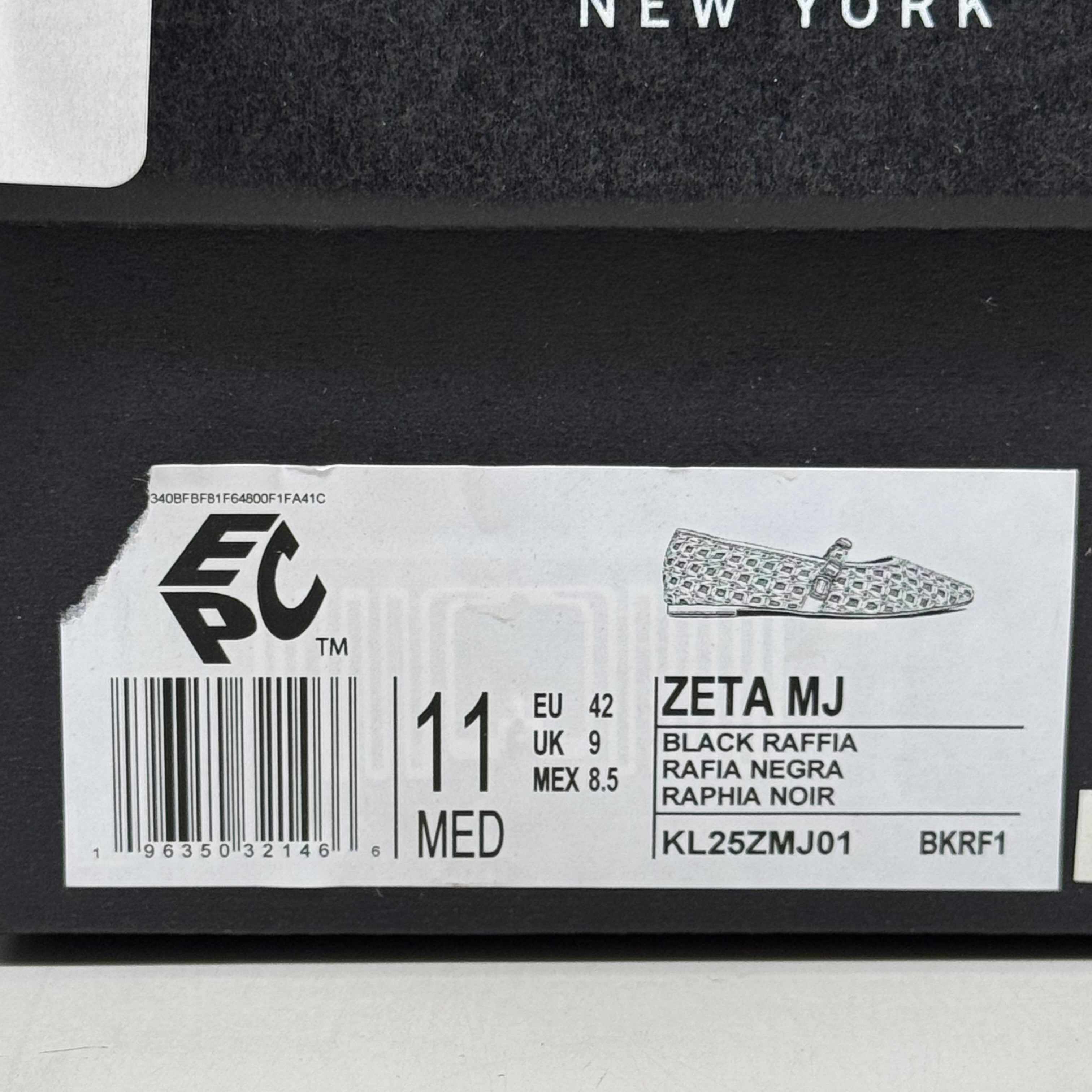 KENNETH COLE New York Zeta Raffia Jewel Jane Flat Women's Sz 11 Black KL25ZMJ01