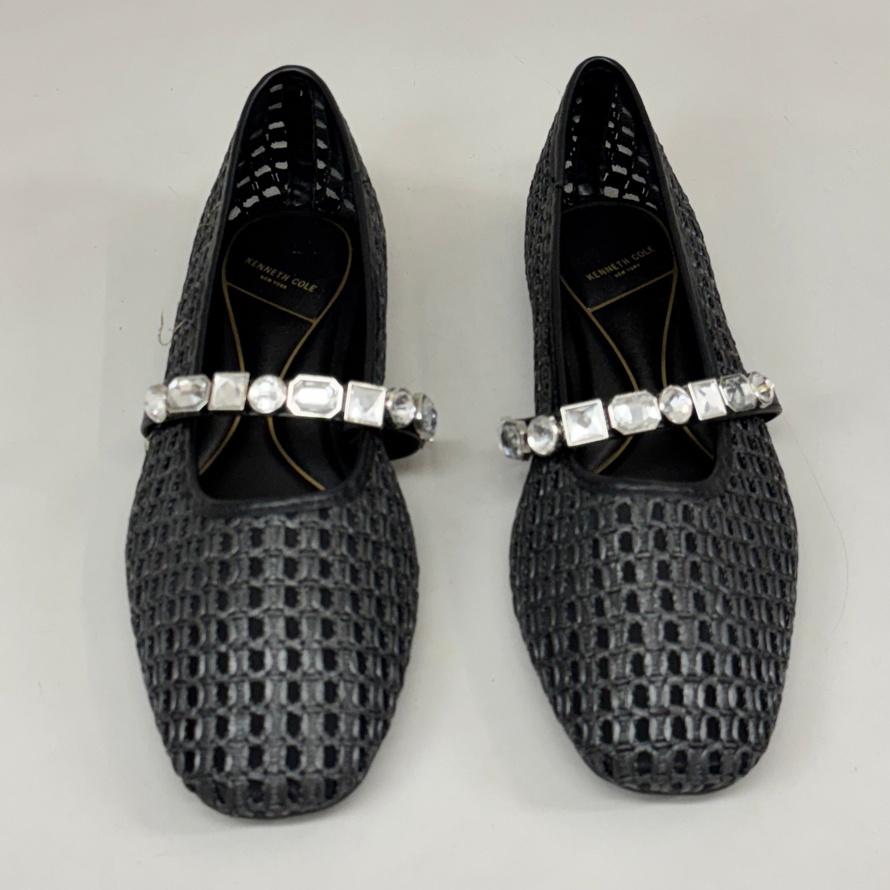 KENNETH COLE New York Zeta Raffia Jewel Jane Flat Women's Sz 9.5 Black KL25ZMJ01