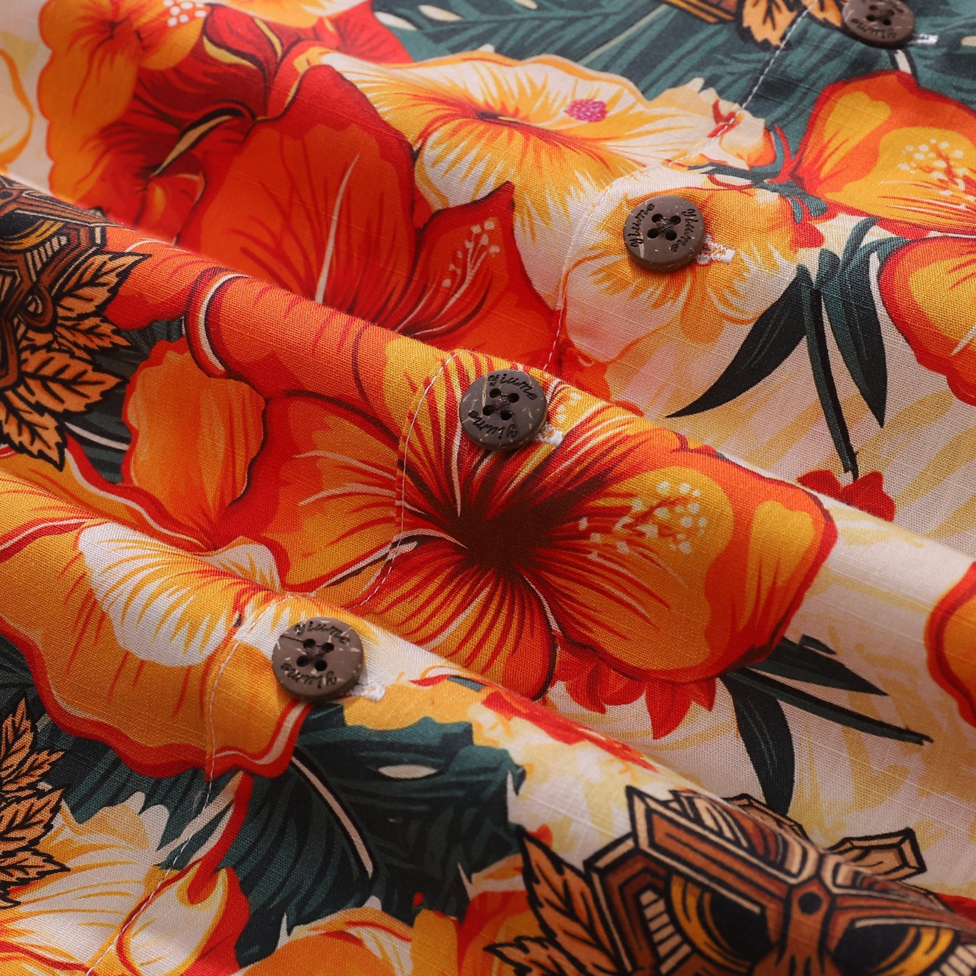 Tiki Hawaiian Shirt For Men Designer Floral Shirt Camp Collar 100% Cotton By Yakima