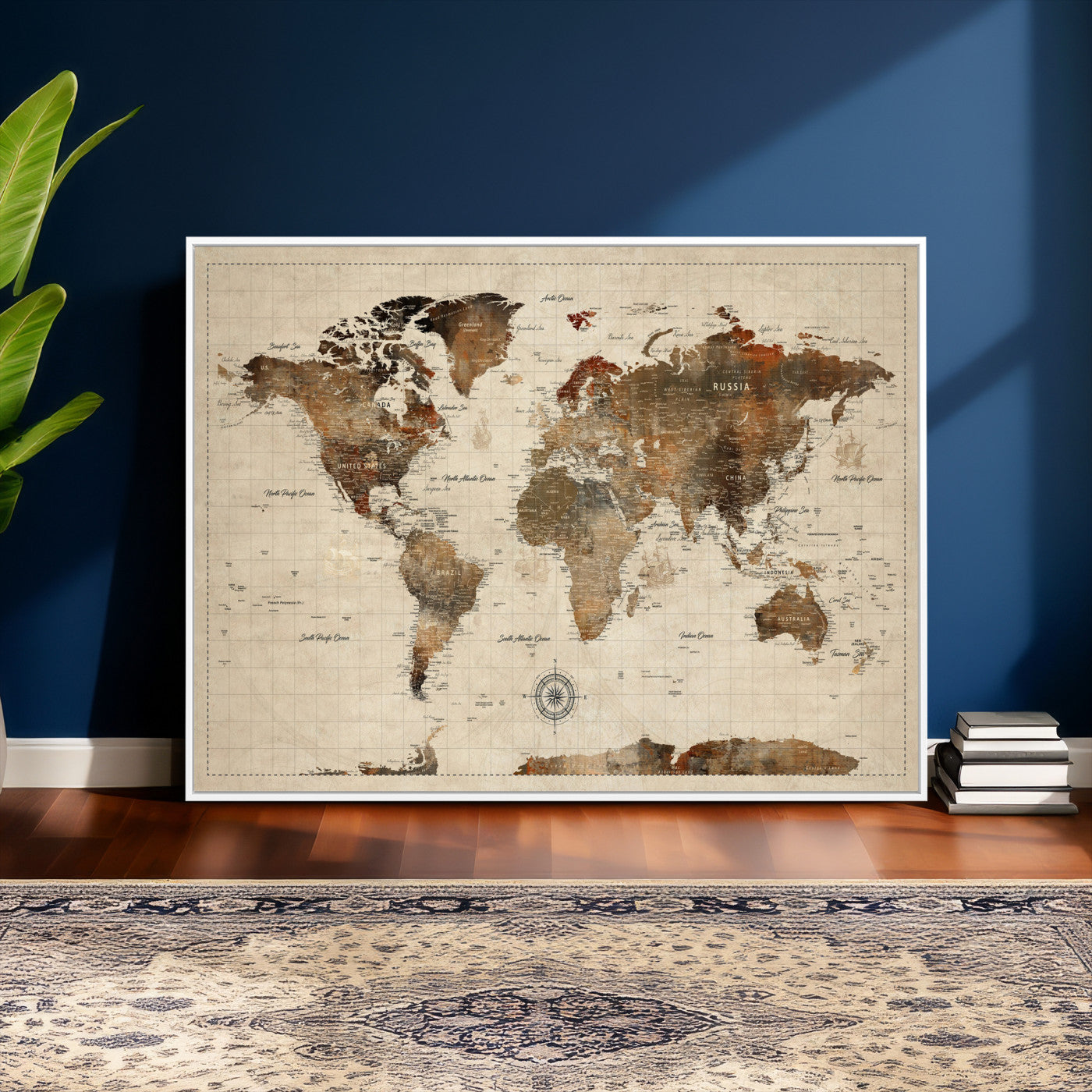 Vintage World Map Wall Art Canvas Print for Living Room,