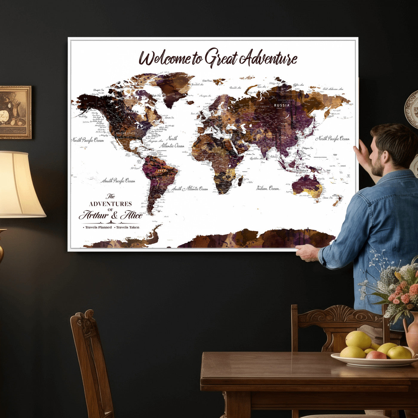 Custom Push Pin World Map Wall Art Canvas Print –
