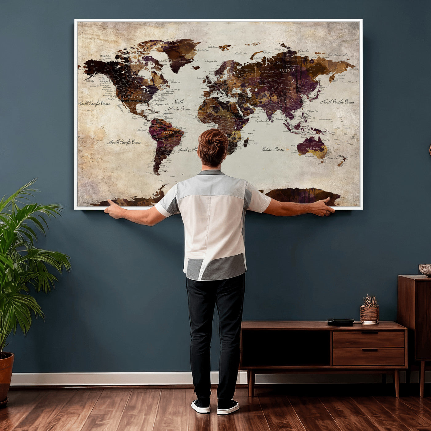 World Map Canvas Triptych – Colorful Global Wall Art for
