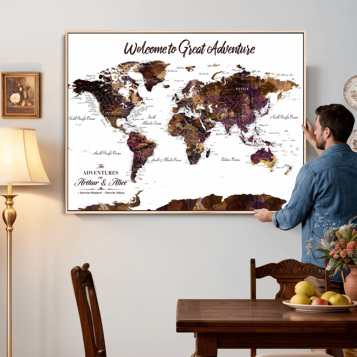 Custom Push Pin World Map Wall Art Canvas Print –