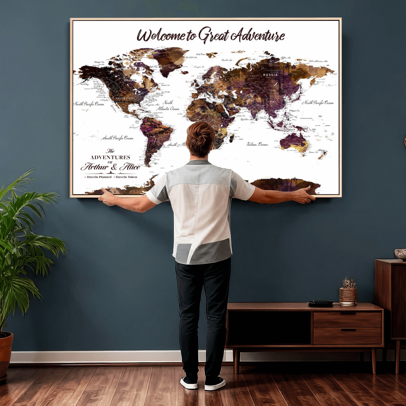 Custom Push Pin World Map Wall Art Canvas Print –