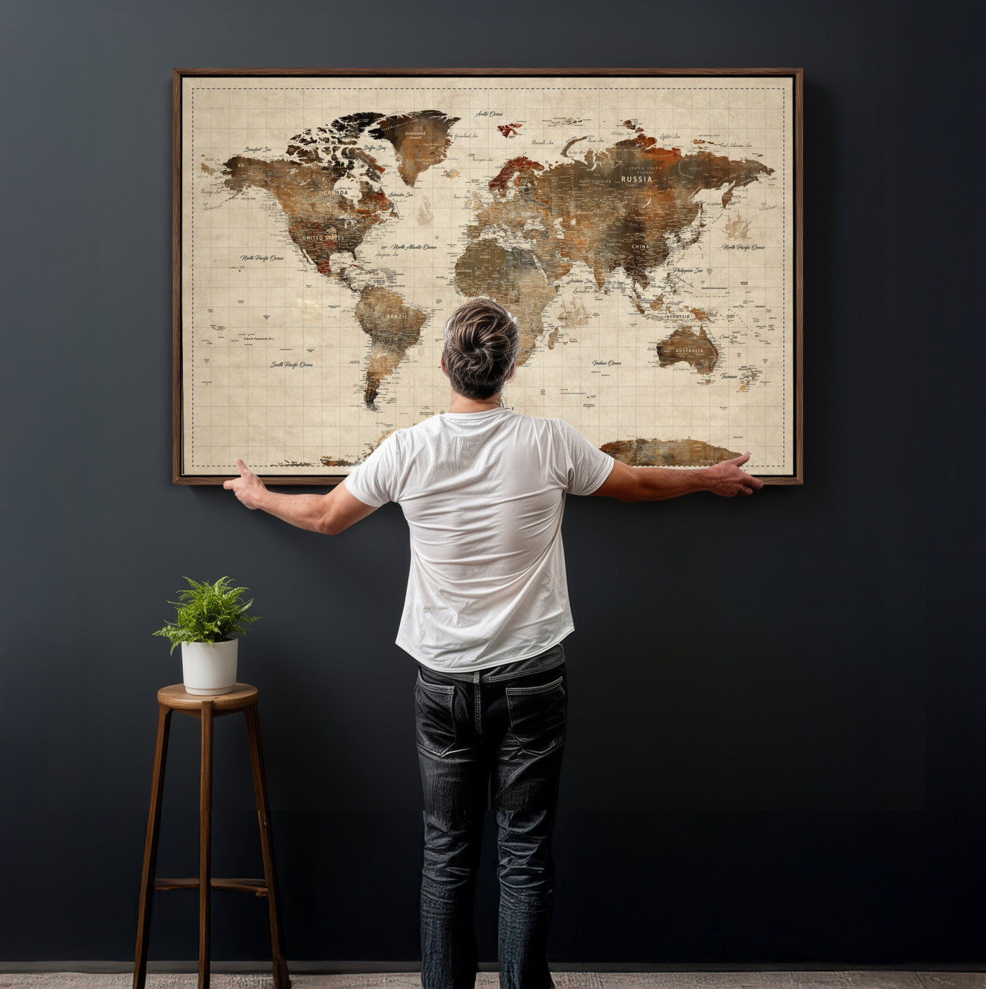 Vintage World Map Wall Art Canvas Print for Living Room,