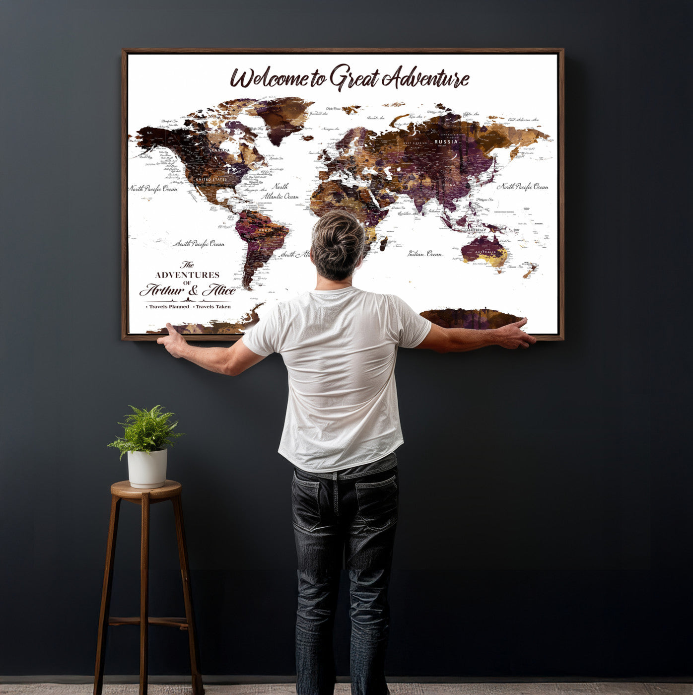 Custom Push Pin World Map Wall Art Canvas Print –