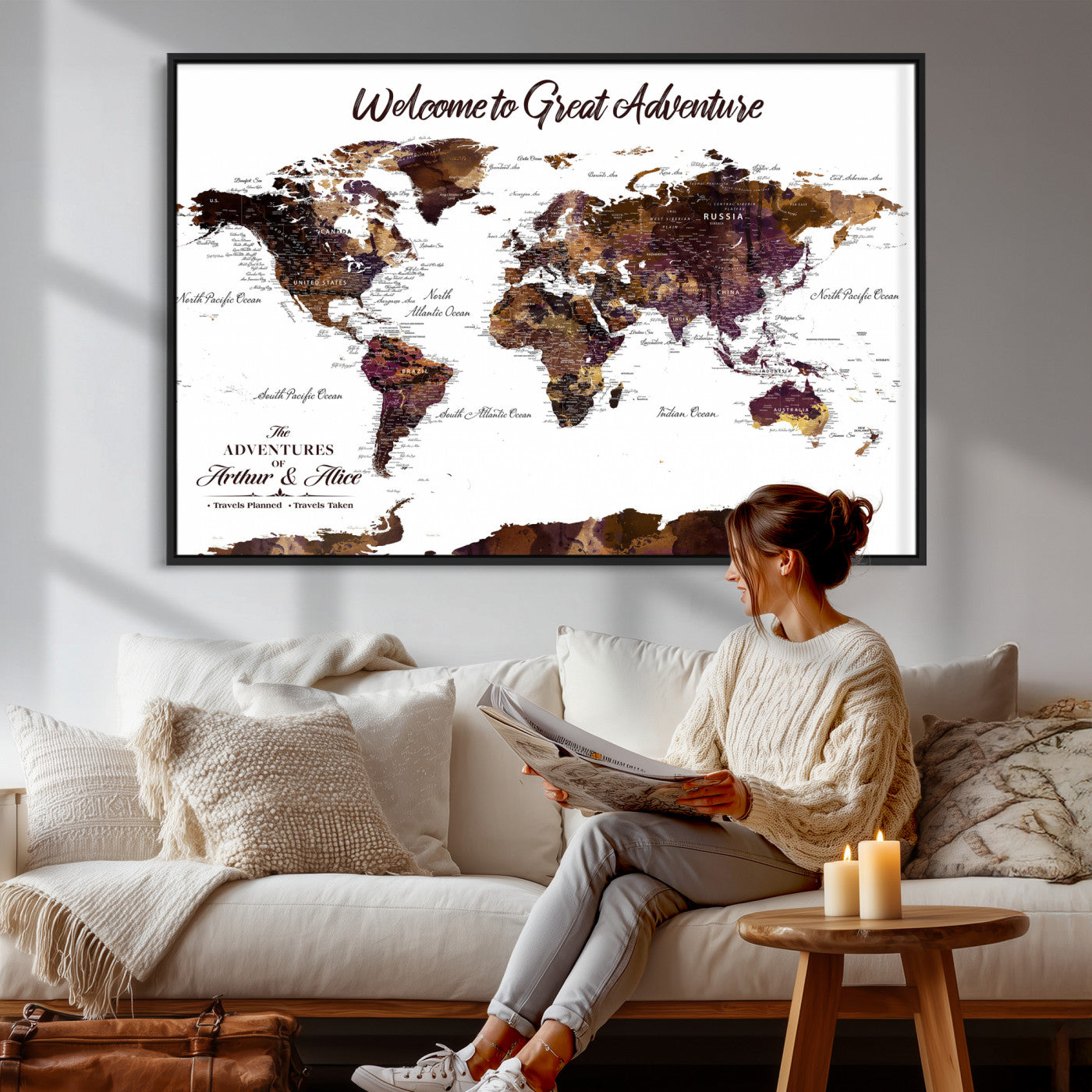 Custom Push Pin World Map Wall Art Canvas Print –