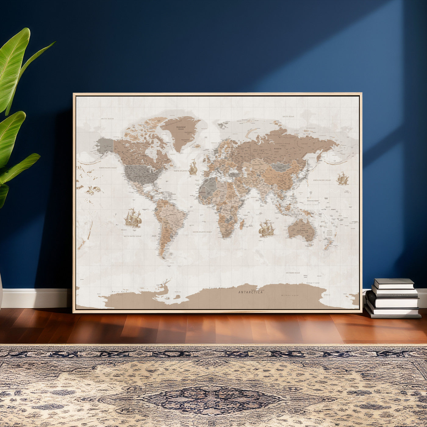 Framed Large World Map Canvas Print for Office Decor