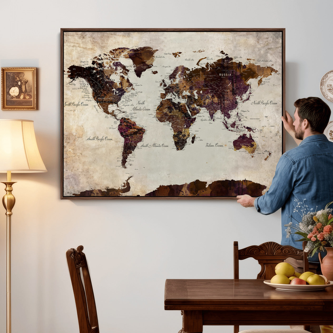 World Map Canvas Triptych – Colorful Global Wall Art for