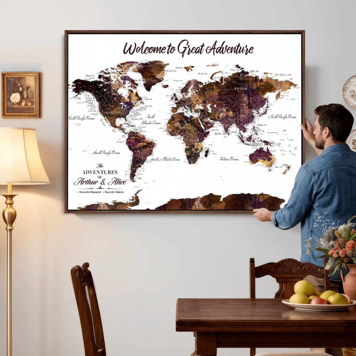 Custom Push Pin World Map Wall Art Canvas Print –
