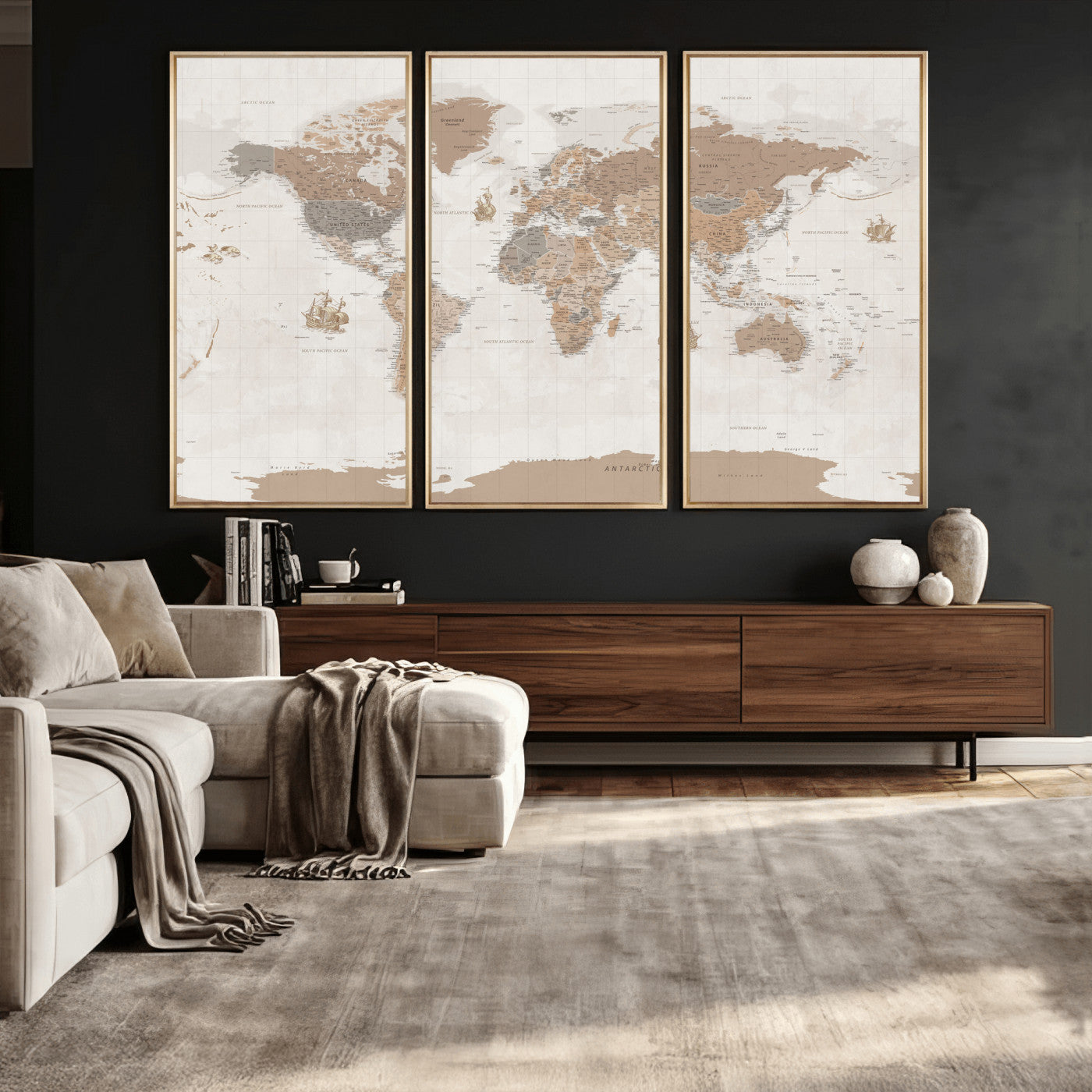 Framed Large World Map Canvas Print for Office Decor