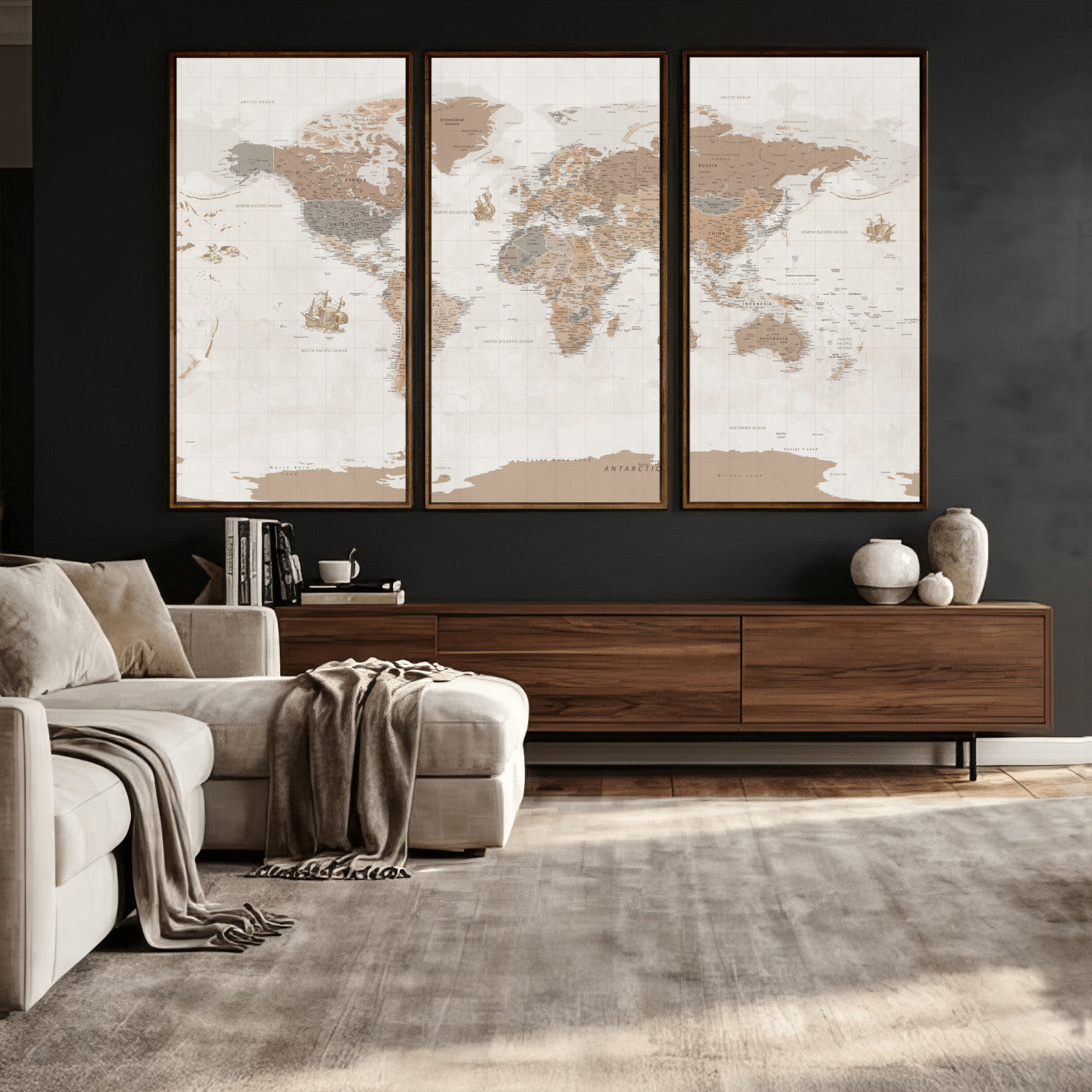 Framed Large World Map Canvas Print for Office Decor
