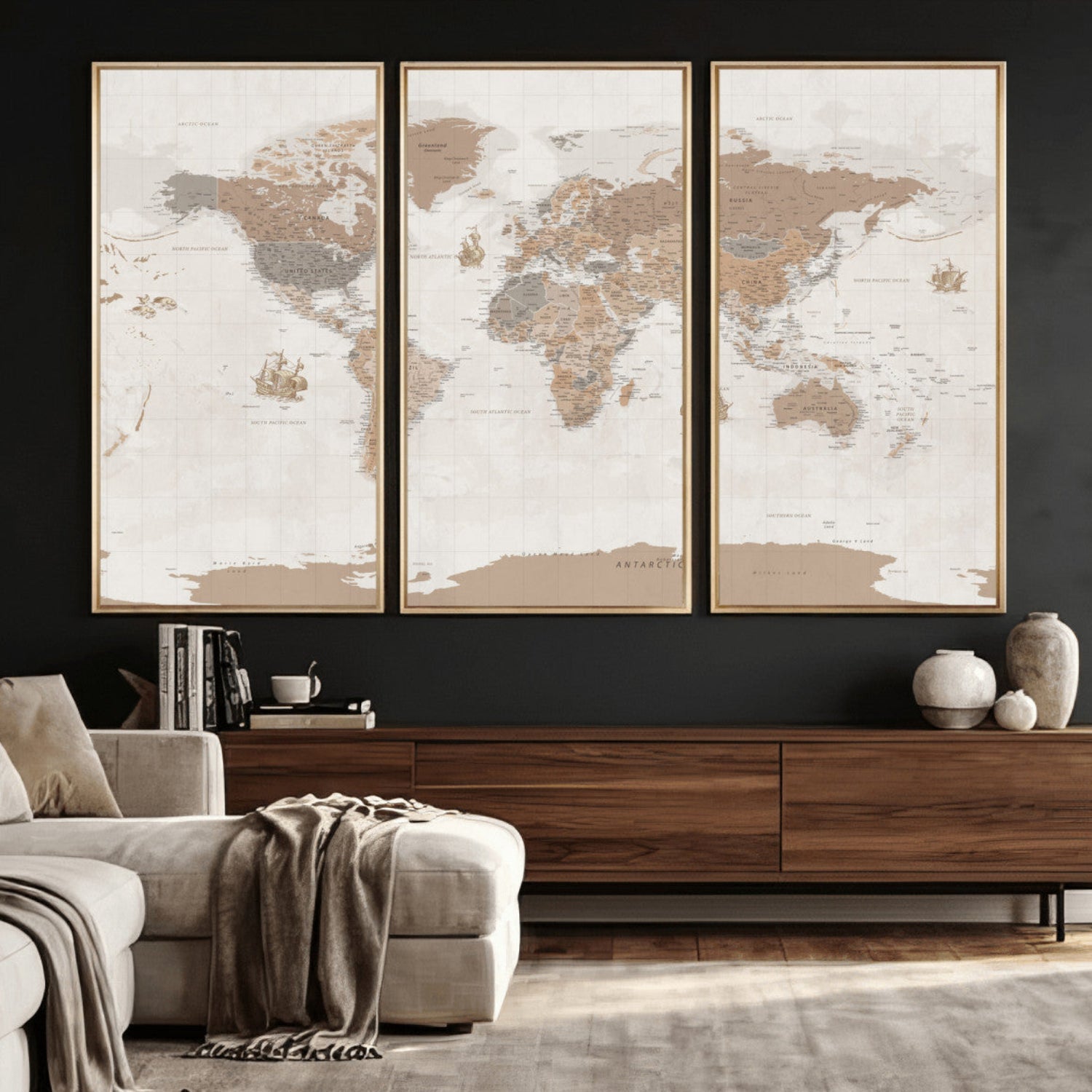 Framed Large World Map Canvas Print for Office Decor